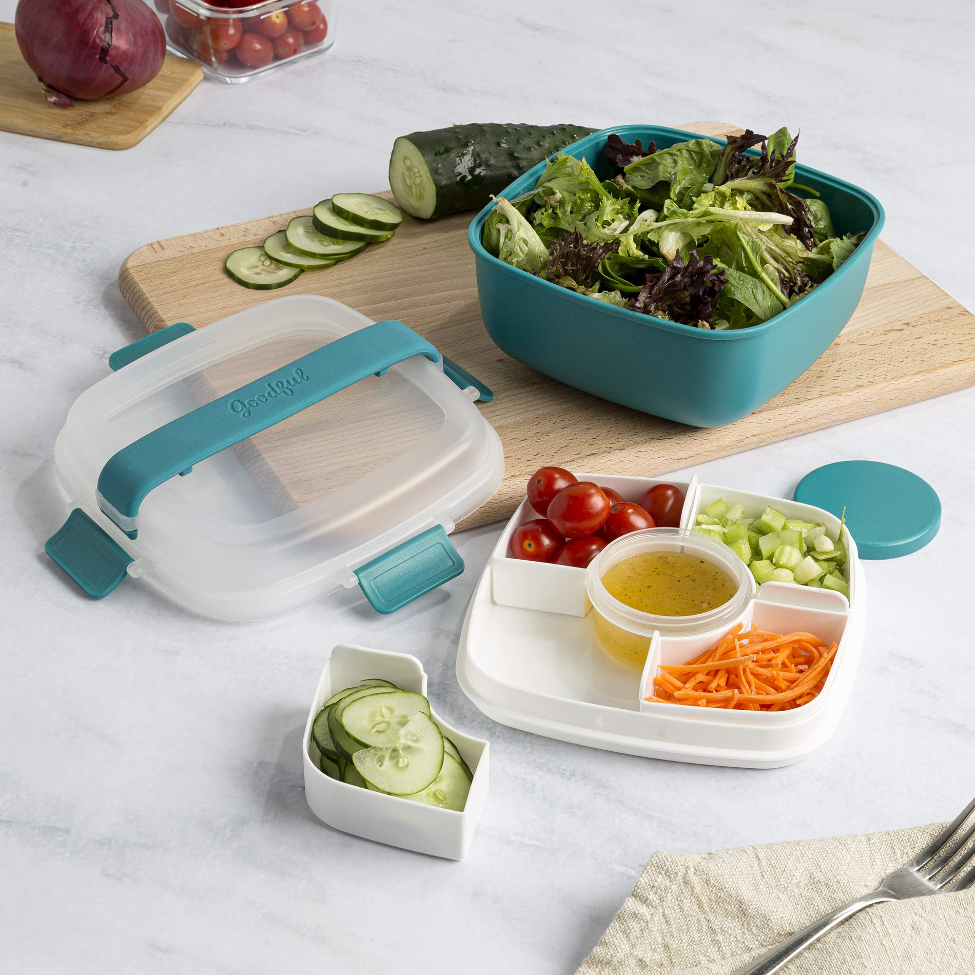 Goodful Stackable Bento Lunch Box - 56oz Leak-Proof Food Storage Container with Removable Compartments | BPA-Free Meal Prep for Sandwiches, Snacks & Salad Toppings | Perfect for Office, School & Picnics