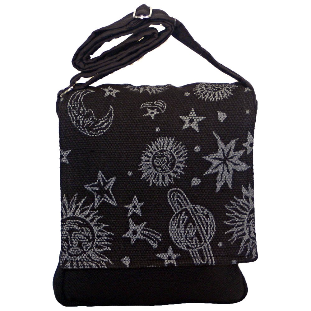 Celestial Hippie Crossbody Shoulder Bag with Sun, Moon & Stars Print - Boho Festival Purse for Women - Perfect for Music Festivals, Beach Outings & Everyday Boho Style