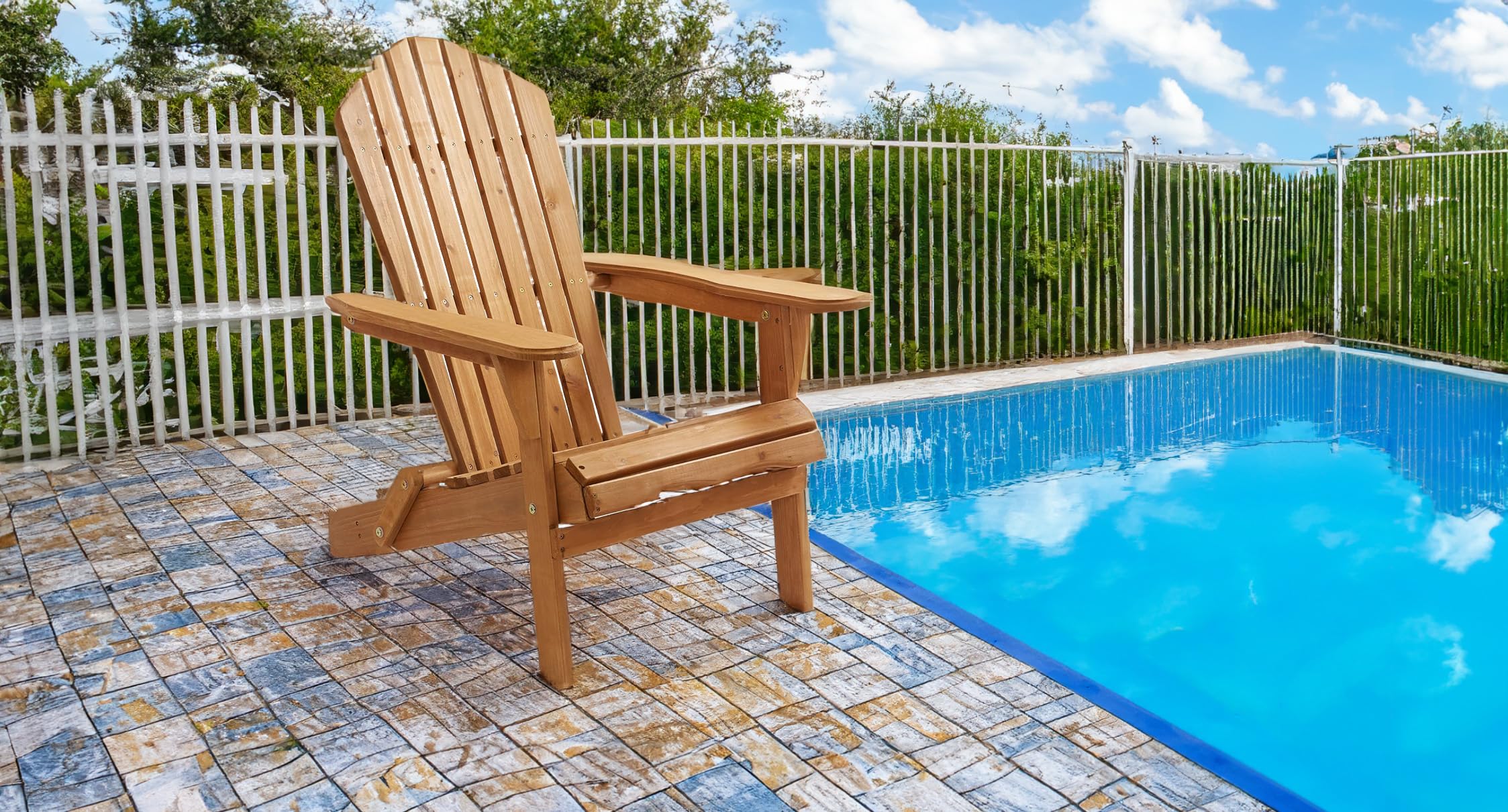 BTEXPERT Set of 2 Folding Adirondack Chairs - Half Assembled Outdoor Wooden Lounge Chairs for Patio, Lawn, Garden, Backyard, Deck, Fire Pit, Pool & Beach - 350lb Weight Capacity - Perfect for Relaxing, Sunbathing and Outdoor Gatherings