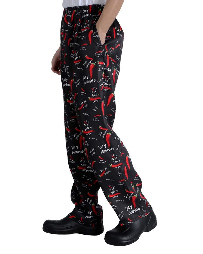 Stylish Unisex Baggy Printed Chef Pants - Elastic Waist Floral Kitchen Uniforms for Restaurant & Culinary Professionals - Perfect for Cooking, Baking & Food Service Work