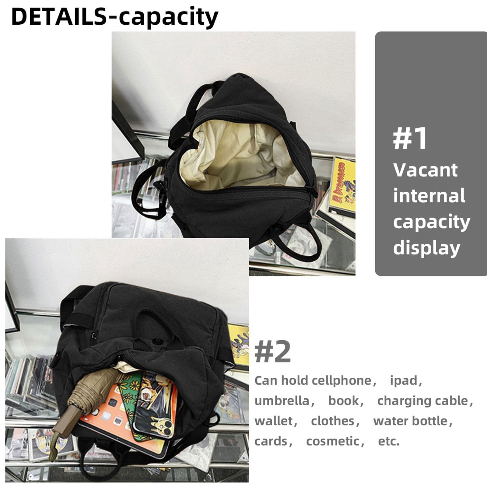 Stylish Canvas Backpack for Women & Men - Lightweight Small Daypack with Purse Compartment - Perfect for Work, School & Travel (Black) | Durable Casual Backpack for Daily Use, Commuting & Outdoor Activities