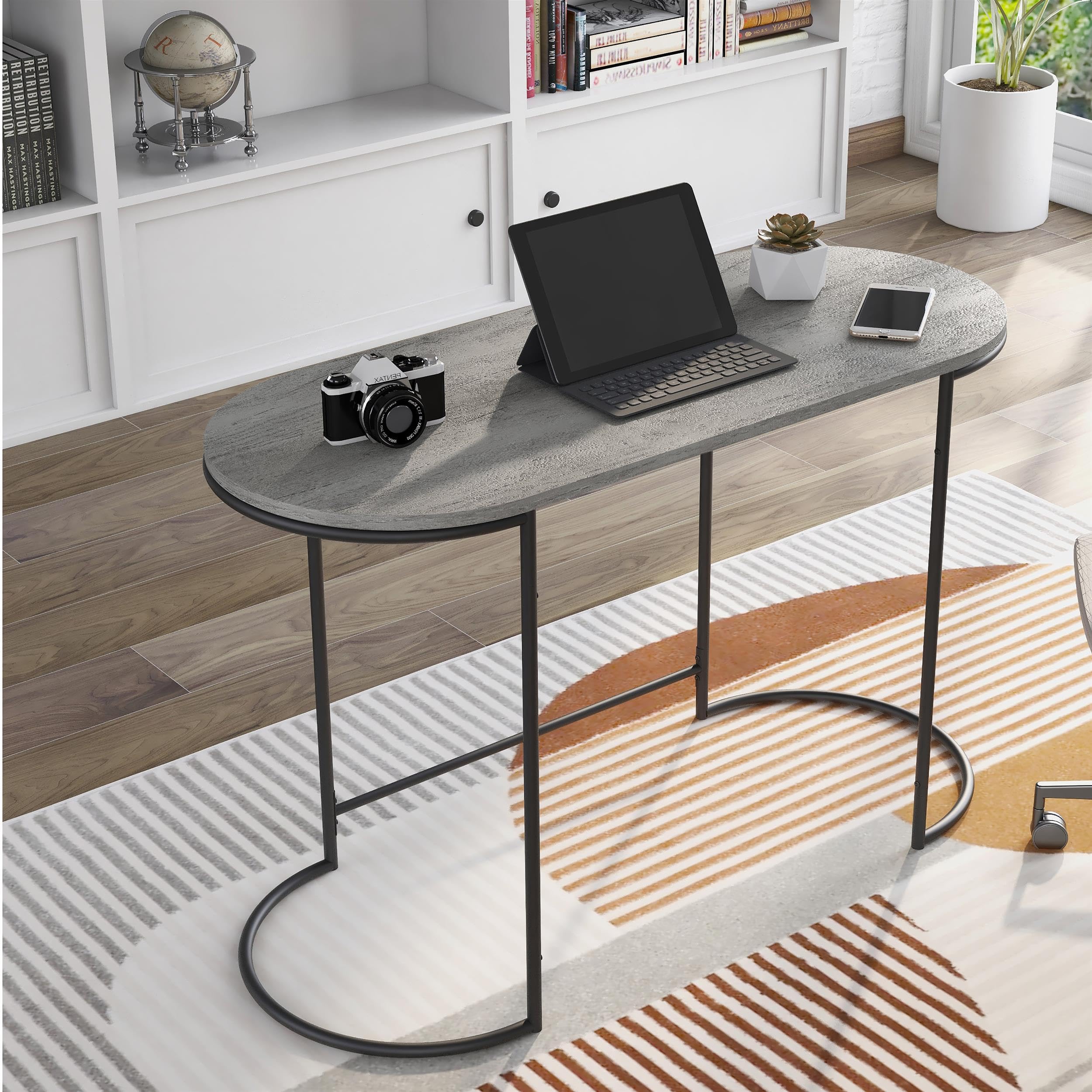 Furniture of America Wasiri Wood Writing Desk - Black & Light Gray Modern Home Office Desk for Study, Work, and Remote Learning