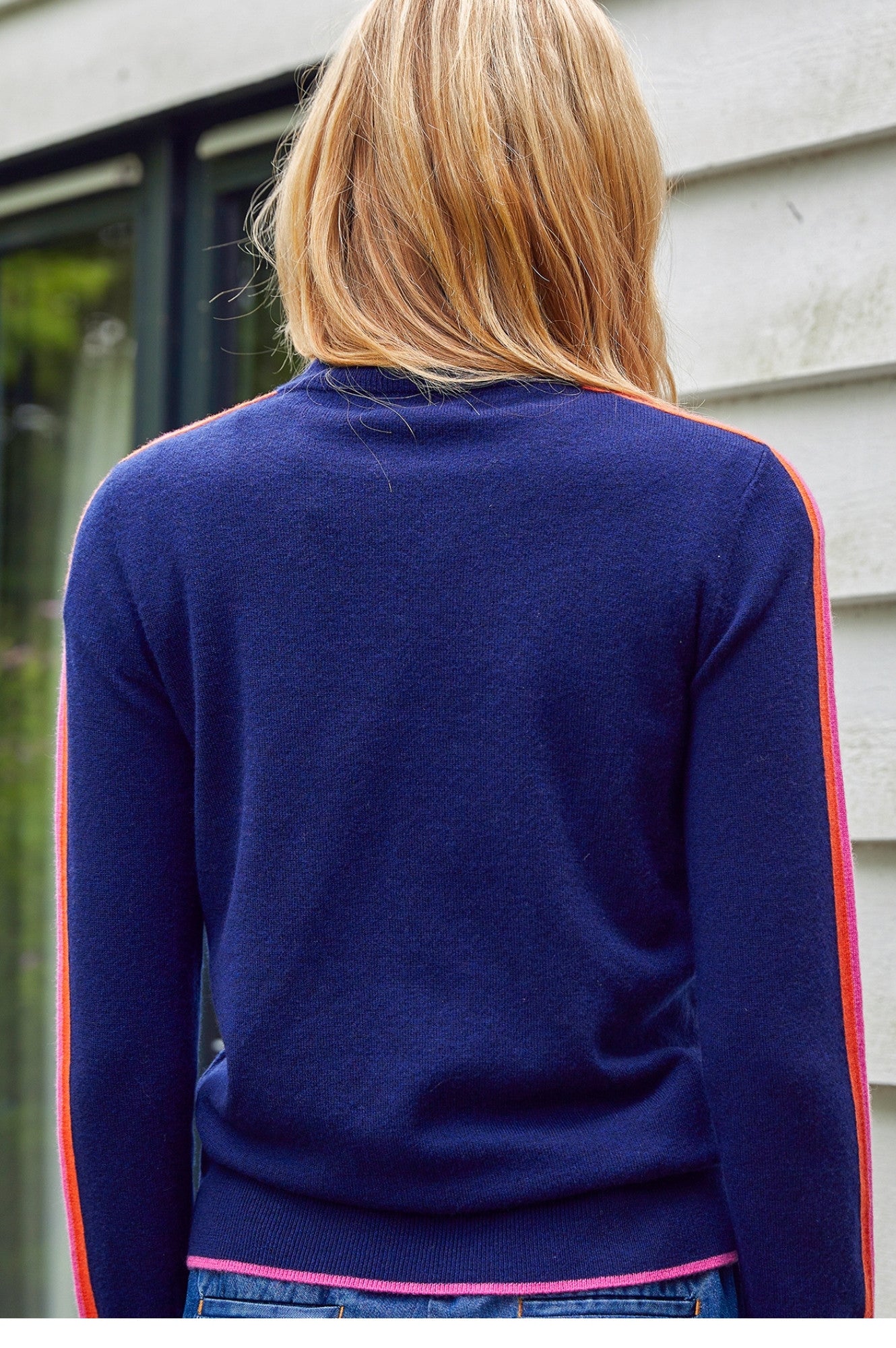 Premium Merino Wool Quarter Zip Sweater for Men & Women - Navy, Pink, Orange Stripes | Cozy & Breathable for Outdoor Hiking, Travel & Casual Wear