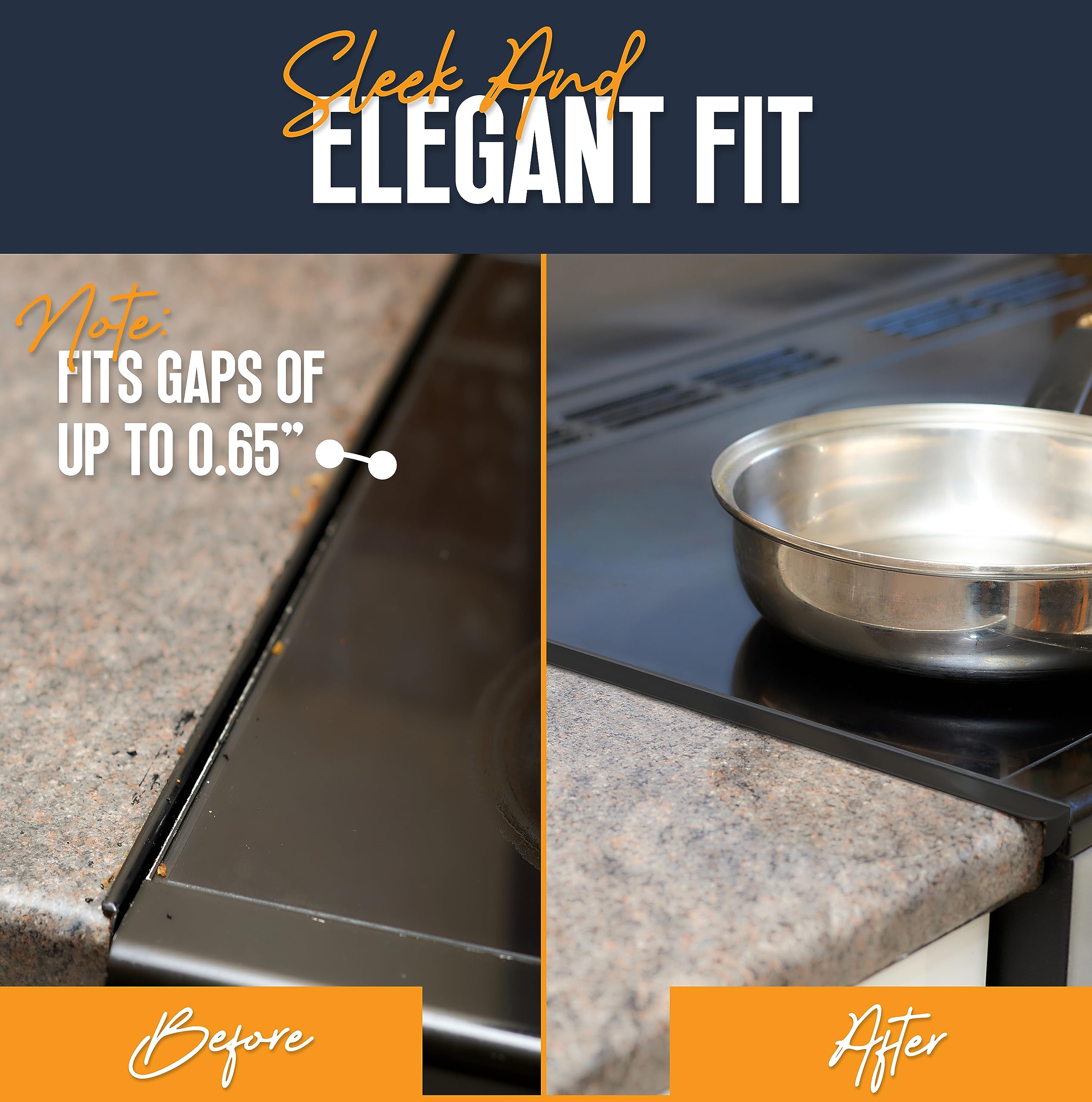 Premium 316 Stainless Steel Stove Gap Covers (2 Pack) - Heat Resistant Oven Gap Filler for Sealing Spaces Between Stovetop & Countertop - 23.4 Inch Black Steel - Ideal for Kitchen Safety & Cleanliness