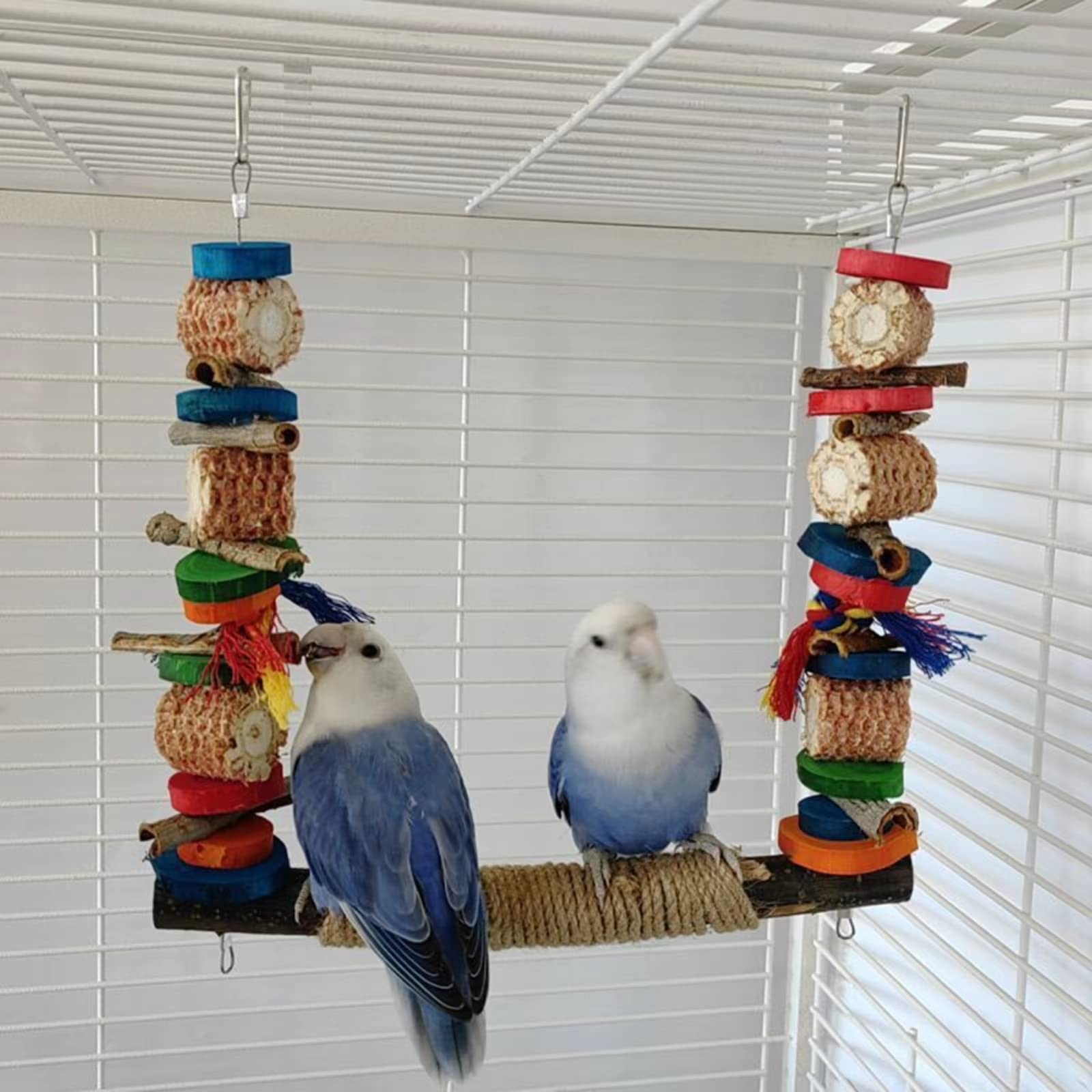 Natural Wooden Parakeet Swing - Safe Chewable Bird Cage Toy for Conures, Budgies, Finches, Parrots | Hanging Perch & Play Gym for Small & Medium Birds | Perfect for Cage Enrichment & Exercise