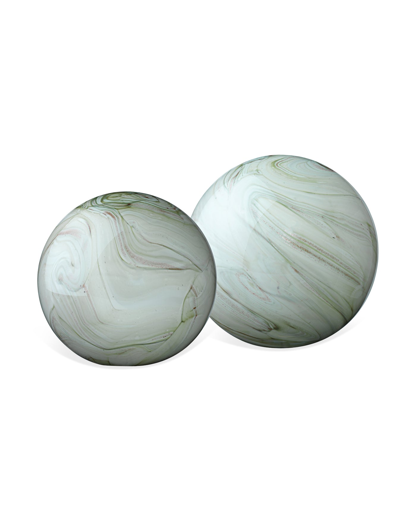 Sage Swirl Cosmos Glass Spheres (Set of 2) - Handmade Decorative Glass Orbs for Home Decor, Wedding Centerpieces & Meditation Spaces