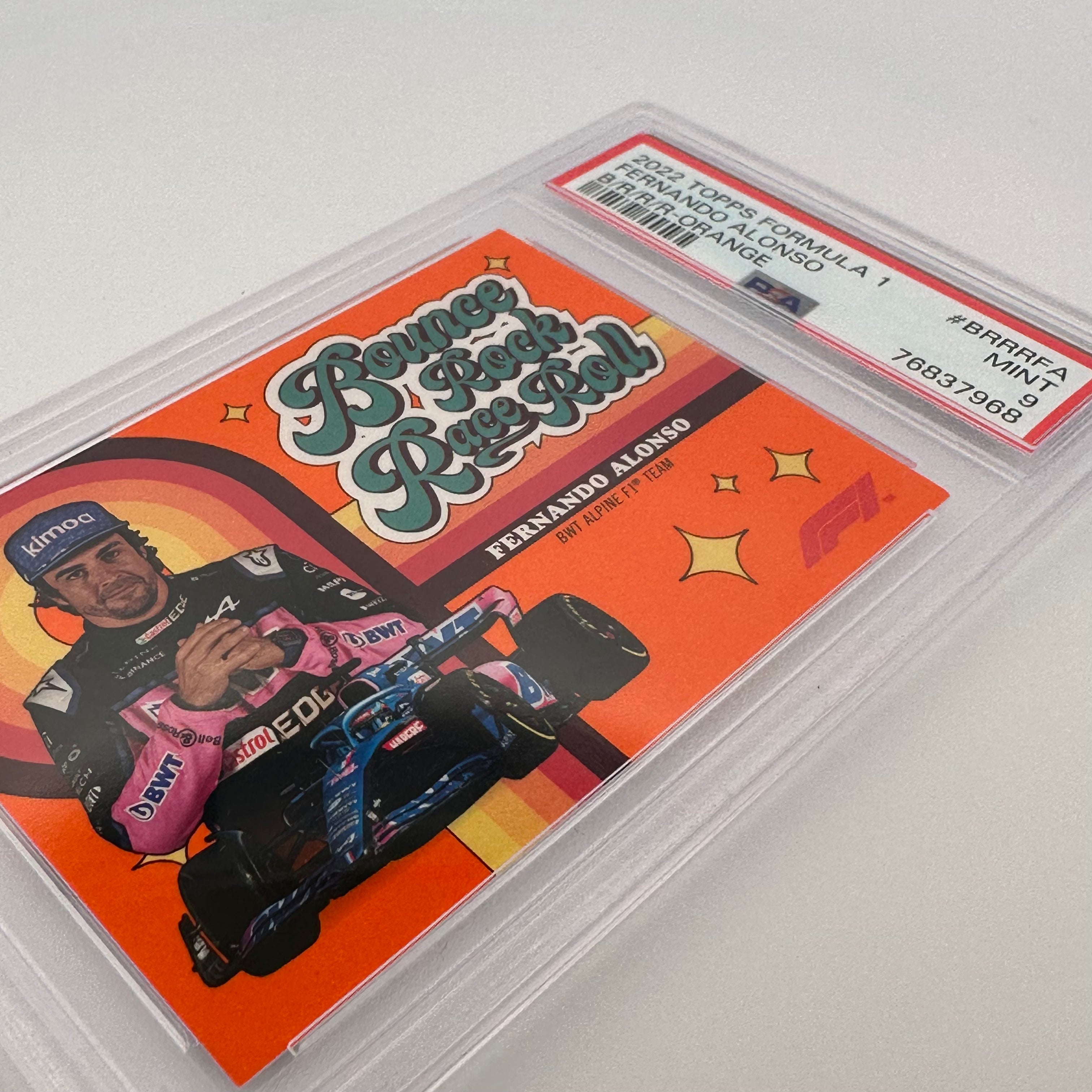 PSA 9 Graded 20/25 Fernando Alonso #BRRRFA Bounce Rock Race Roll Orange - Rare Collectible Trading Card for Racing Fans & Sports Memorabilia Collectors