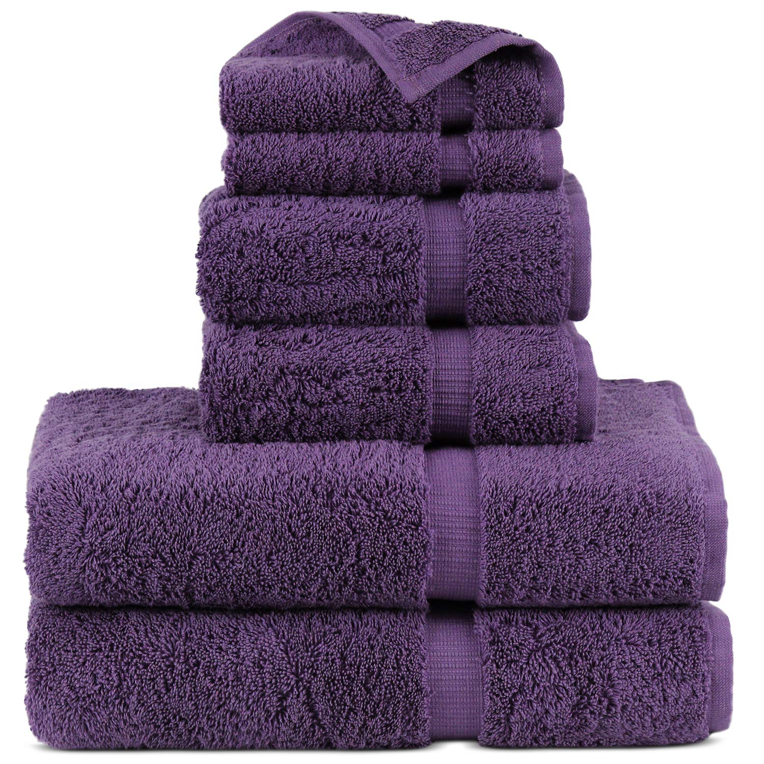 Premium 100% Turkish Cotton Bath Towel Set - 6 Piece (Purple) | Ultra Soft & Absorbent | Luxury Spa, Beach & Home Use