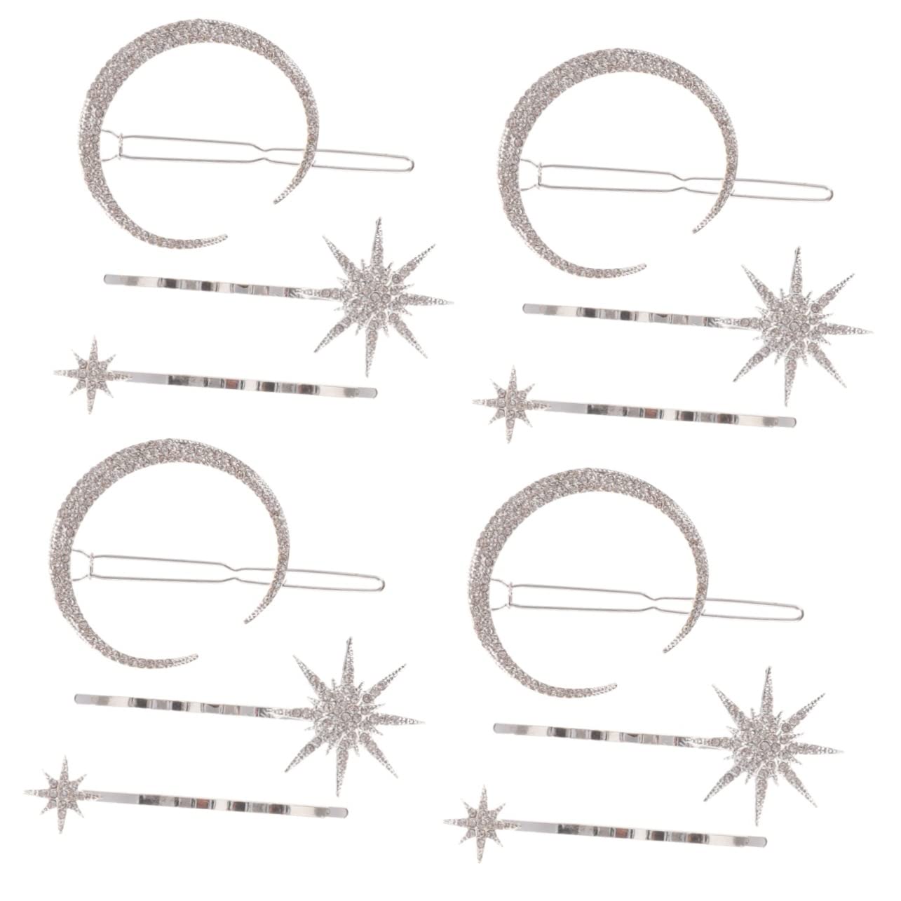 Minkissy 12 Pcs Vintage Rhinestone Star & Moon Hair Clips Set - Elegant Hairpins for Women & Girls, Bridal Hair Accessories, Prom, Party, Wedding, Cosplay Hair Jewelry