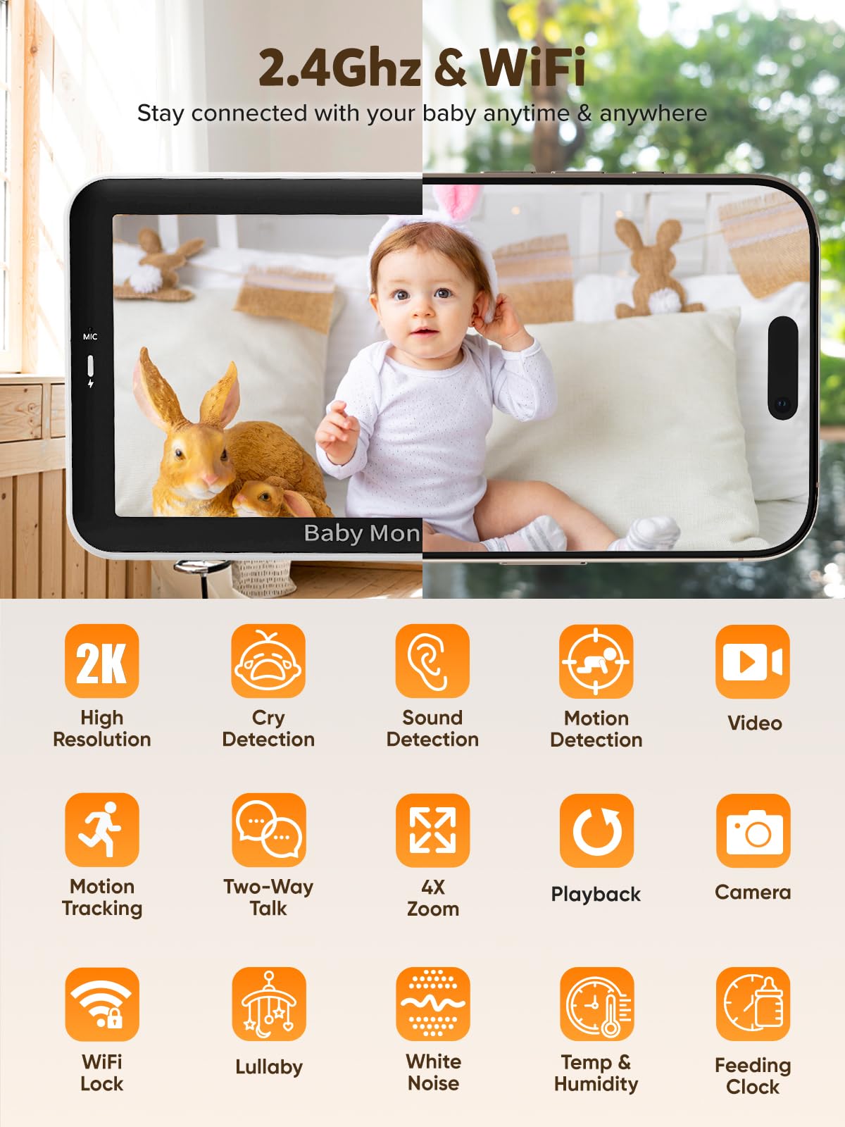 iFamily Smart WiFi Baby Monitor with 2K HD Camera - APP Control, Cry Detection, Motion Tracking, Night Vision & Secure Lock for Nursery, Home Security & Pet Monitoring