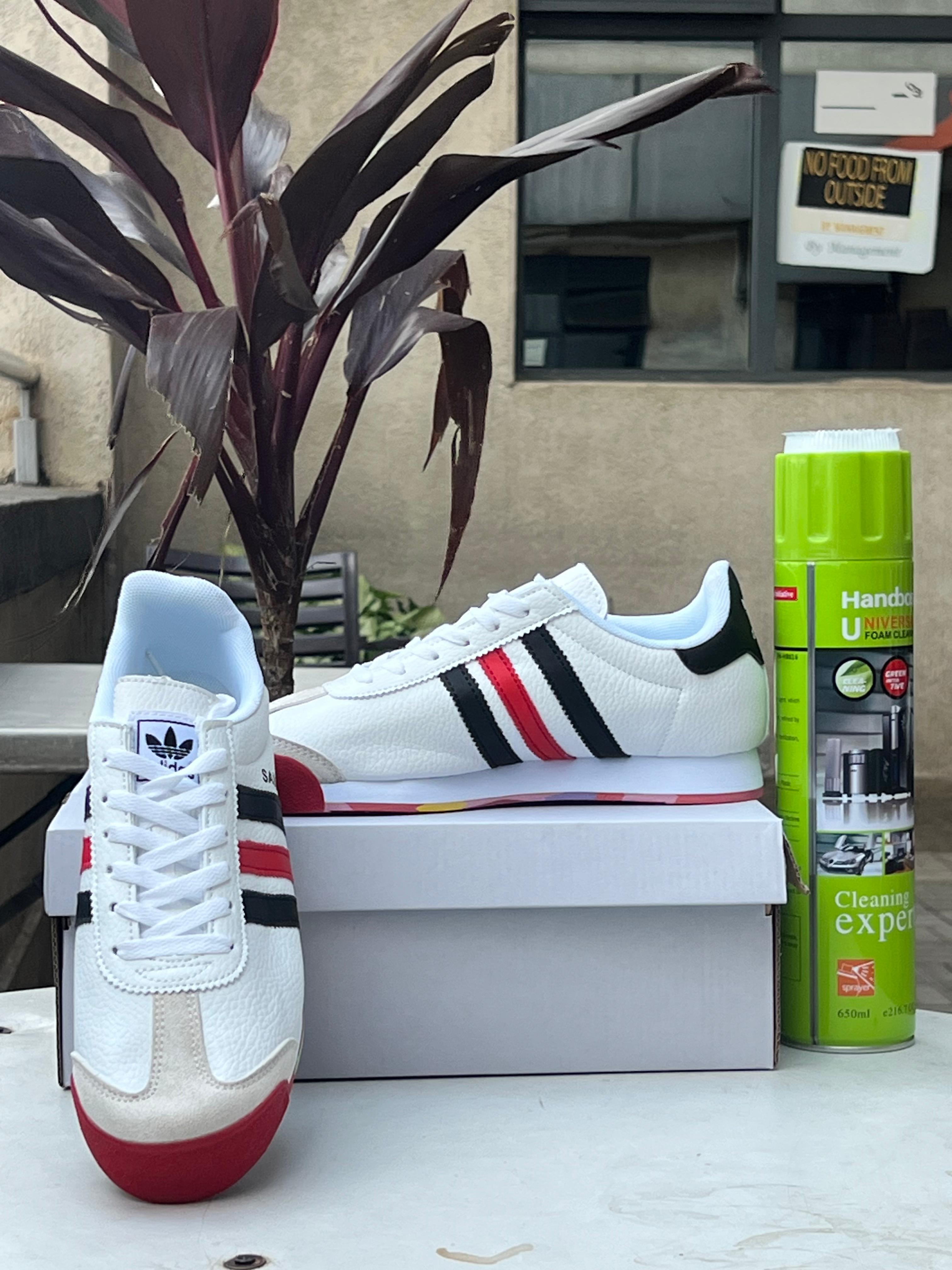 Adidas Samoa Sneakers for Men - White with Red/Black Stripes | Classic Casual Shoes for Walking, Running & Everyday Wear