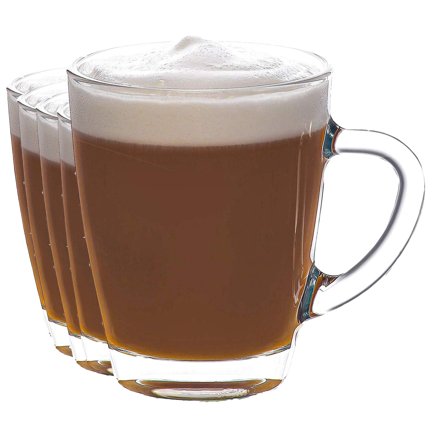 Premium EDGE 99 Coffee Glasses Set - 350ml Latte Mugs with Sturdy Handles, Tempered Glass for Hot Beverages (Pack of 6) - Ideal for Home, Office & Cafe Use