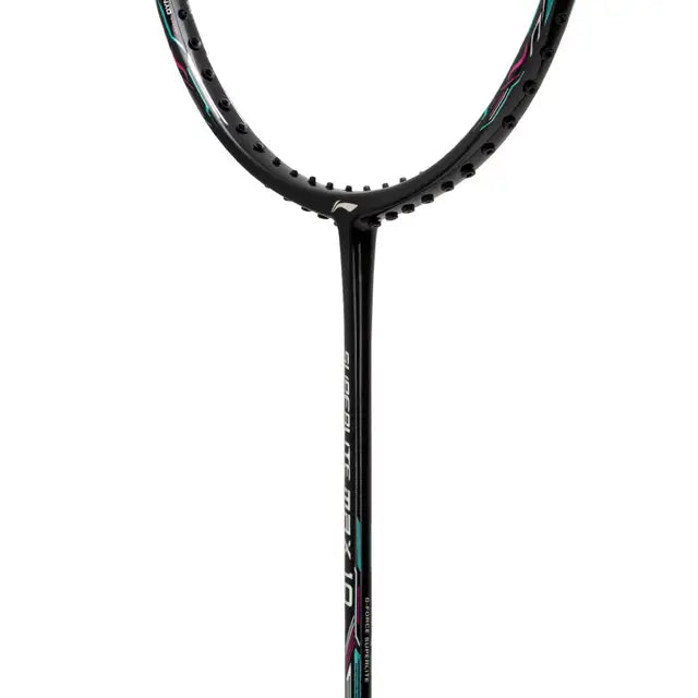 Li Ning G Force Superlite Max 10 Badminton Racket - Prestrung with Premium Black/Silver/Cyan Design | Lightweight Carbon Fiber Shuttlecock Racquet for Professional & Recreational Players | Perfect for Tournaments, Training & Casual Play