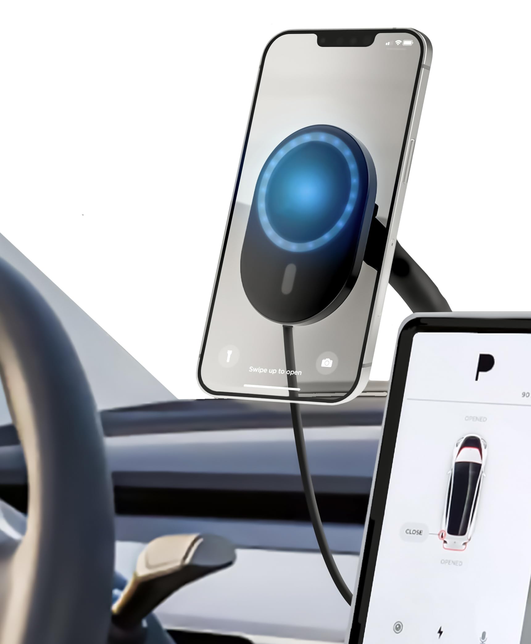 GALVANOX Magnetic Phone Holder for Tesla Model 3 & Model Y - Wireless Charging Car Mount (MagSafe Compatible) - Perfect for Hands-Free Navigation & Charging While Driving