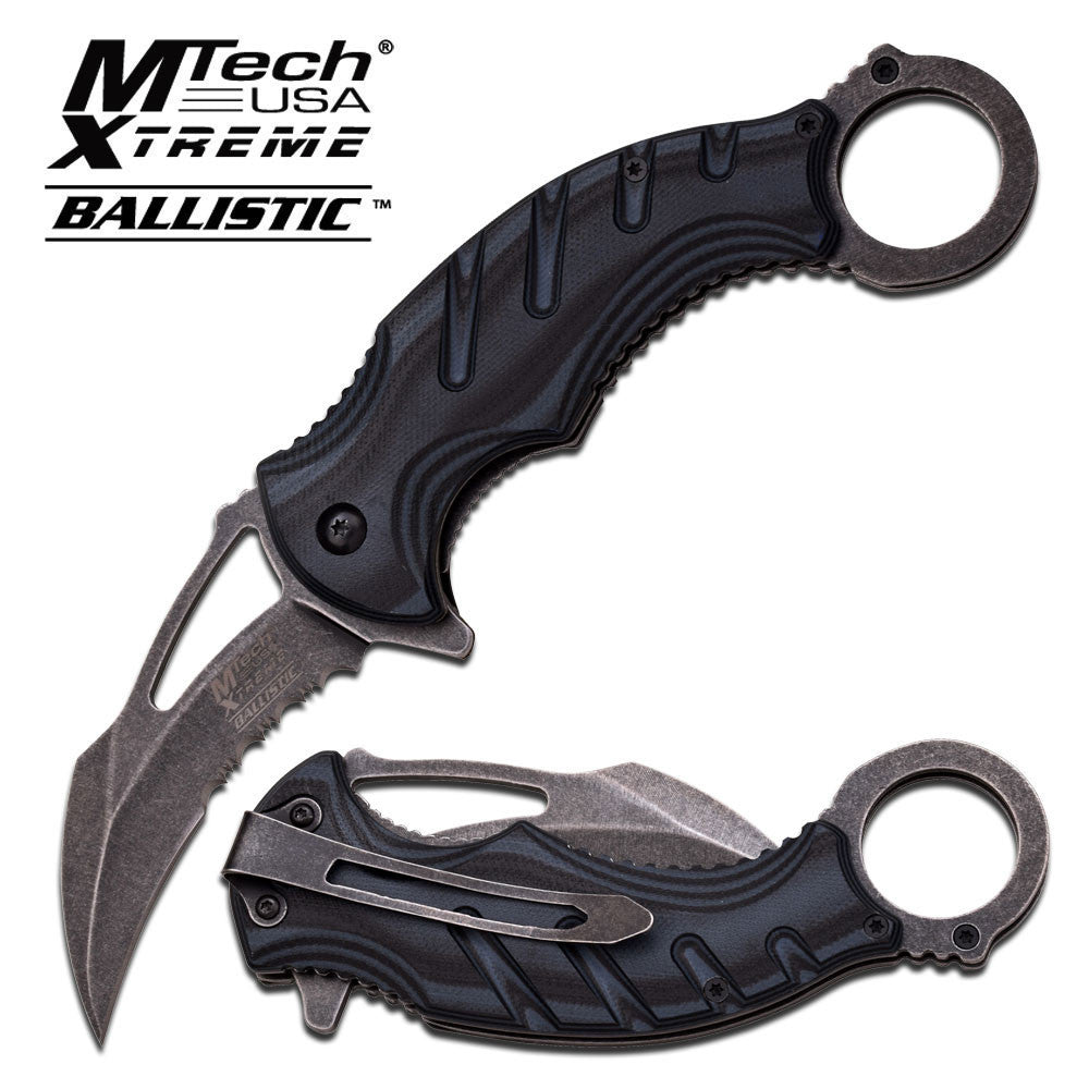 Karambit Claw Spring Assisted Folding Knife - Stonewash Serrated Blade, Grey G10 Handle - Tactical EDC, Outdoor Survival & Self Defense Tool