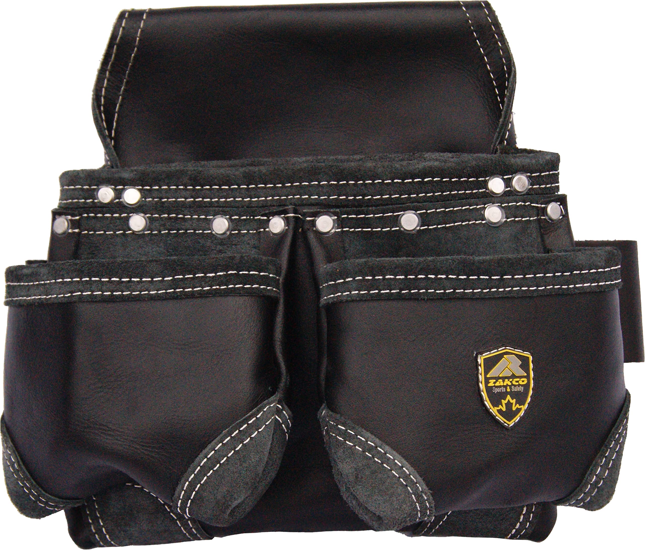 Zakco PRO-20 Oil Tanned Genuine Grain Leather Tool Belt for Construction, Framing, Roofing & Drywall - Heavy Duty Leather Work Belt with Tool Pouches & Rig (Black) - Perfect for Carpenters, Contractors & DIY Home Improvement Projects