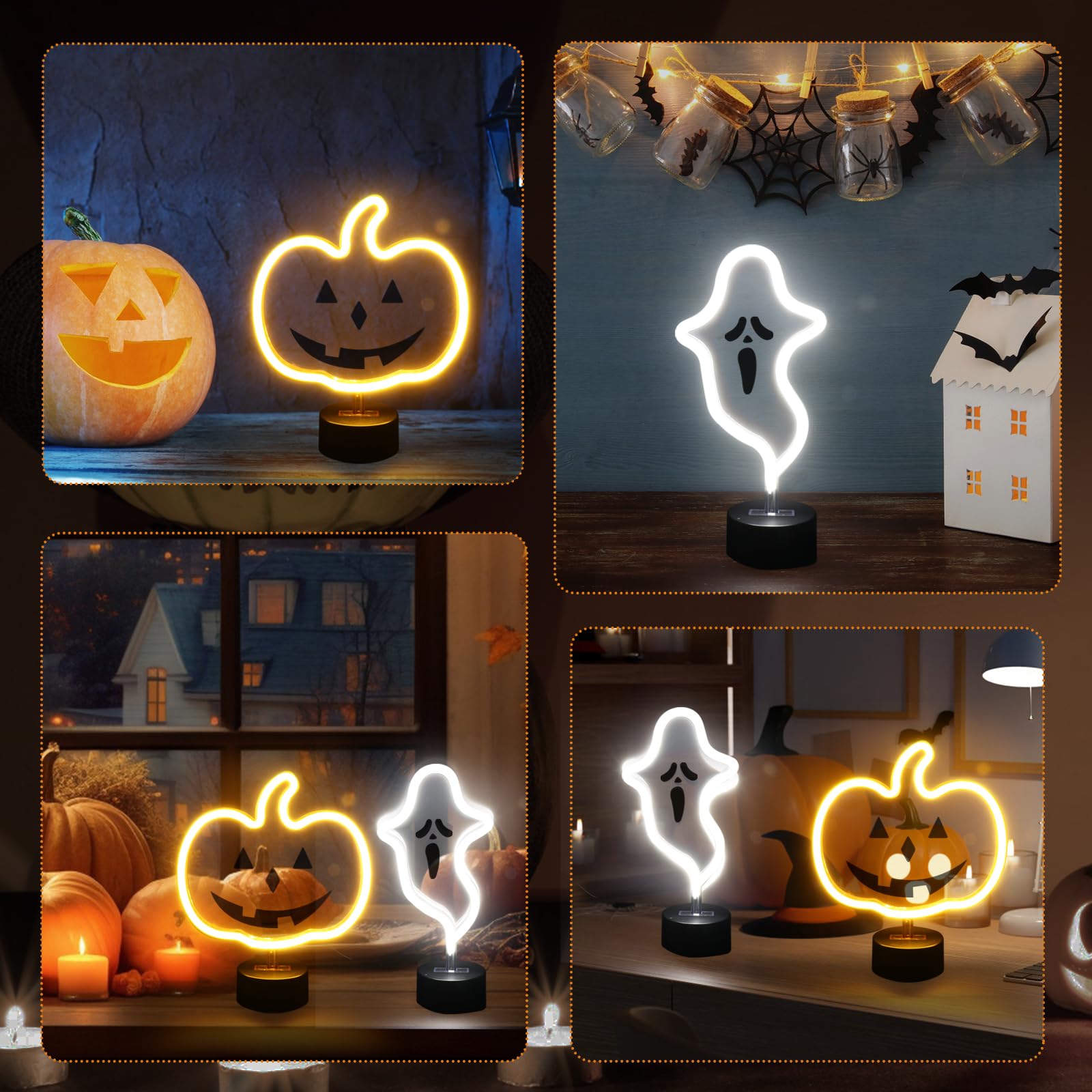 **BRIGHTDECK 2-Pack Halloween Ghost & Pumpkin Neon Night Lights - USB/Battery Powered, Spooky Decor for Bedroom, Bar, Kids' Room - Perfect for Parties, Home & Outdoor Halloween Decorations**