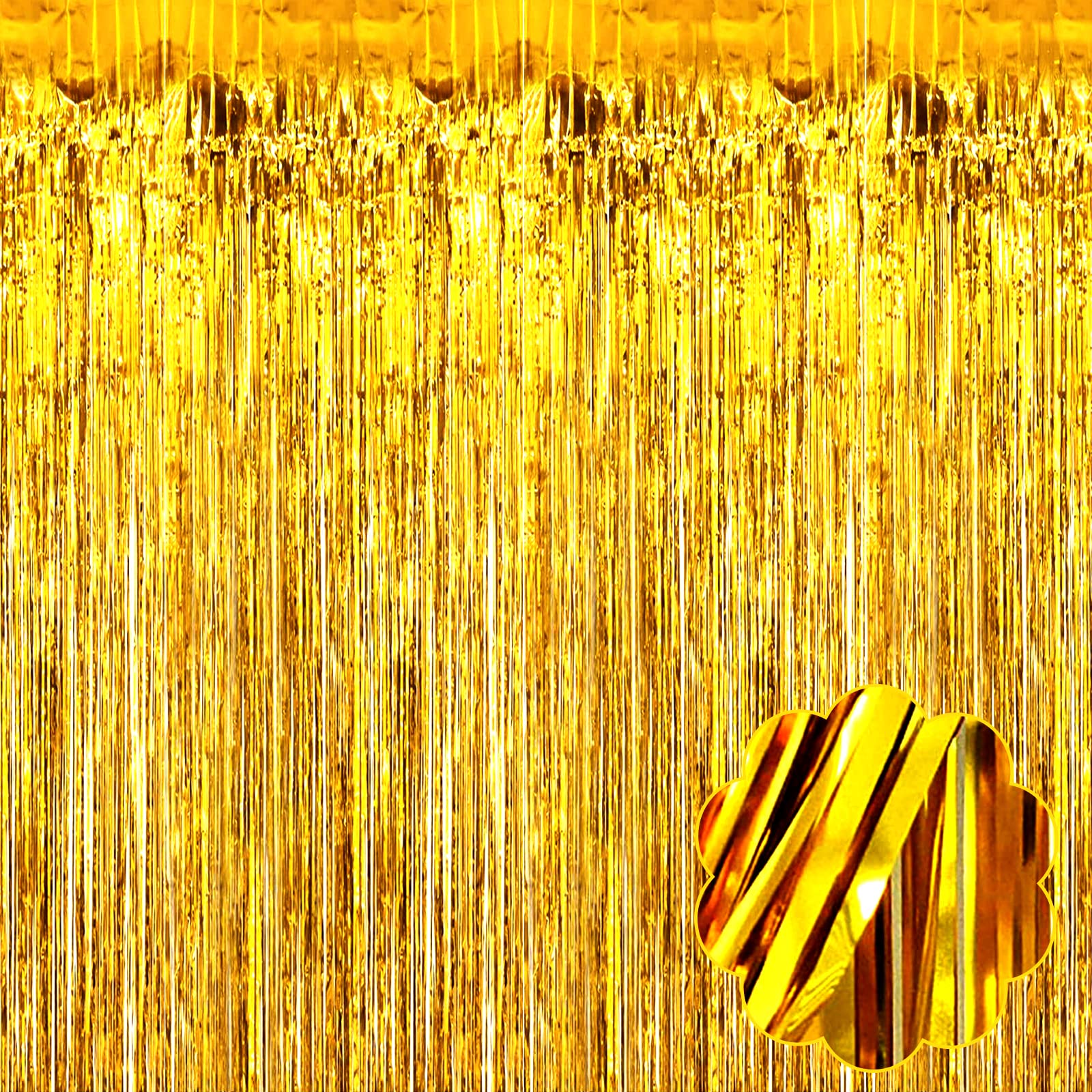 8 Pack Gold Tinsel Foil Fringe Curtain Backdrop - 3.28Ft x 8.2Ft Metallic Streamers for Photo Booth, Birthday, Wedding, Christmas, Halloween Party Decorations | Perfect for Stage Backdrops, Wall Decor, and Event Photography Backgrounds