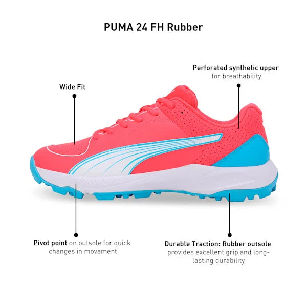 PUMA Men's 24FH Rubber Cricket Shoes - Fire Orchid & White Spiked Cleats for Enhanced Grip | Perfect for Cricket Matches, Training & Outdoor Sports