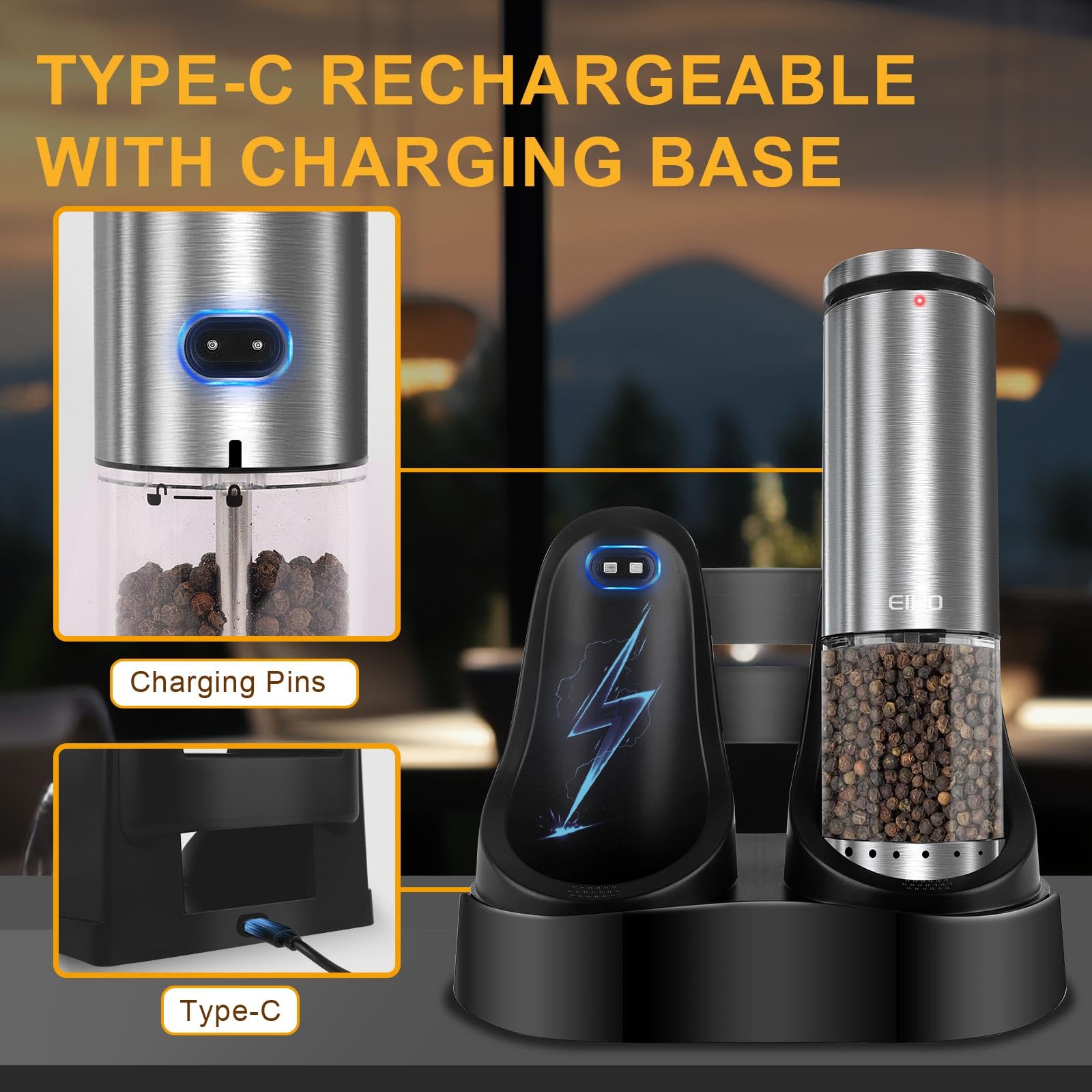 Premium Electric Salt and Pepper Grinder Set - USB Rechargeable, Adjustable Coarseness, Stainless Steel Automatic Mill with LED Light - Perfect for Kitchen, Dining & Housewarming Gifts