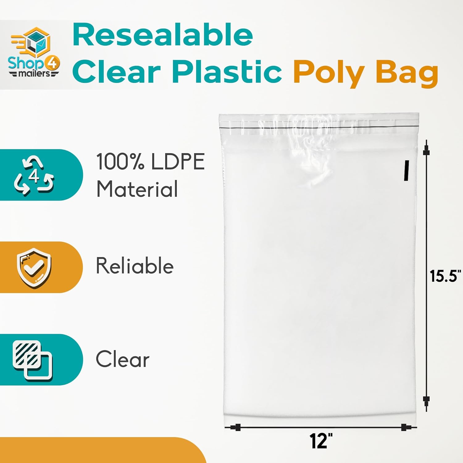 12x15.5 Inch Clear Plastic Self Seal Poly Bags 1.5 Mil Thick - Resealable Storage Bags for Crafts, Jewelry, Small Parts & Mailing Supplies | Shop4Mailers