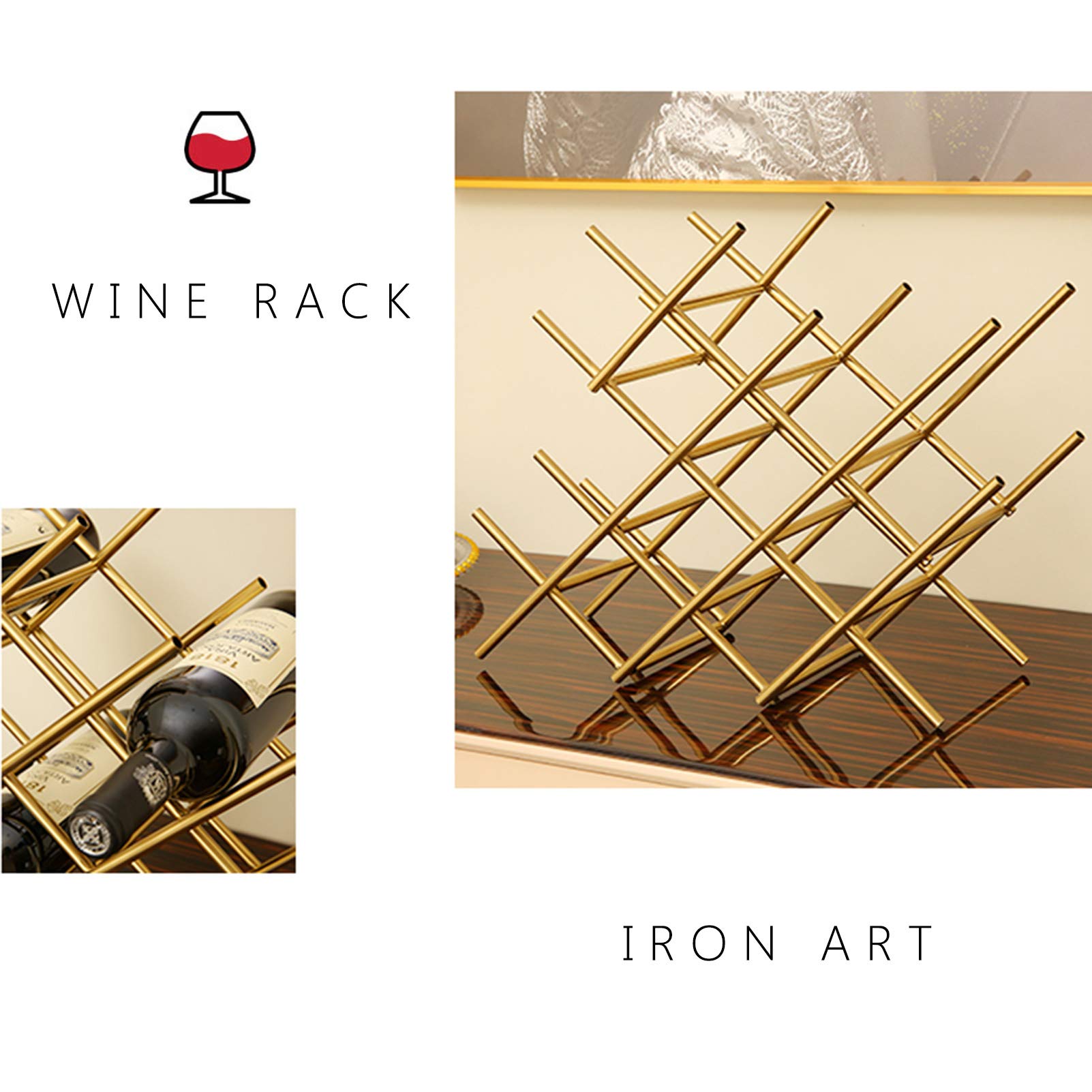 6 Bottle Countertop Wine Rack - Metal Wine Holder with Classic Design for Home Decor & Kitchen Storage, Fully Assembled in Golden Finish | Perfect for Dining Room, Bar, or Gift