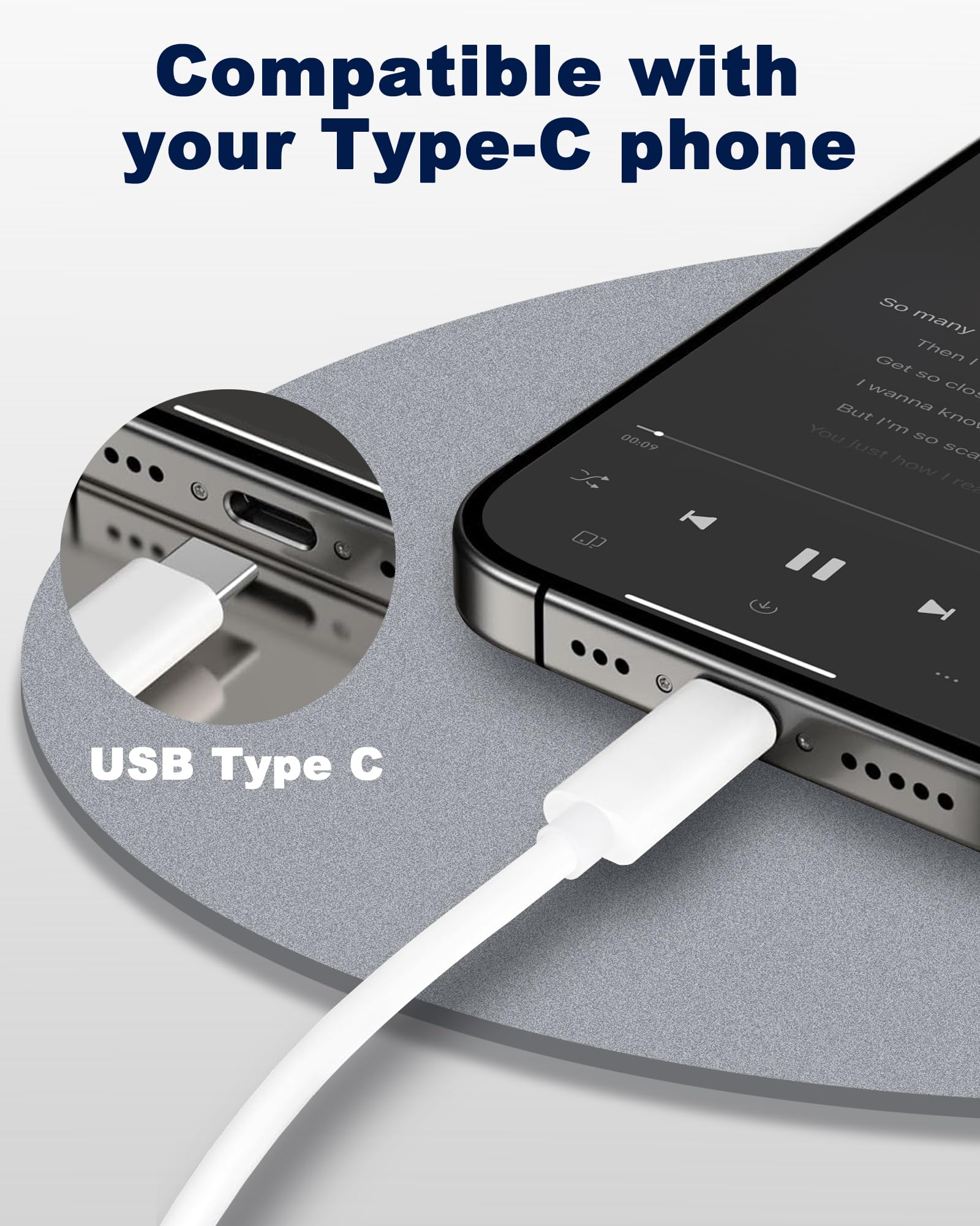 USB C to 3.5mm Audio Aux Cable - White 3.3ft Adapter for iPhone 15/16 Pro Max, iPad Pro/Air - Car Speaker & Stereo Connection | Perfect for Music Streaming in Vehicles & Home Audio Systems