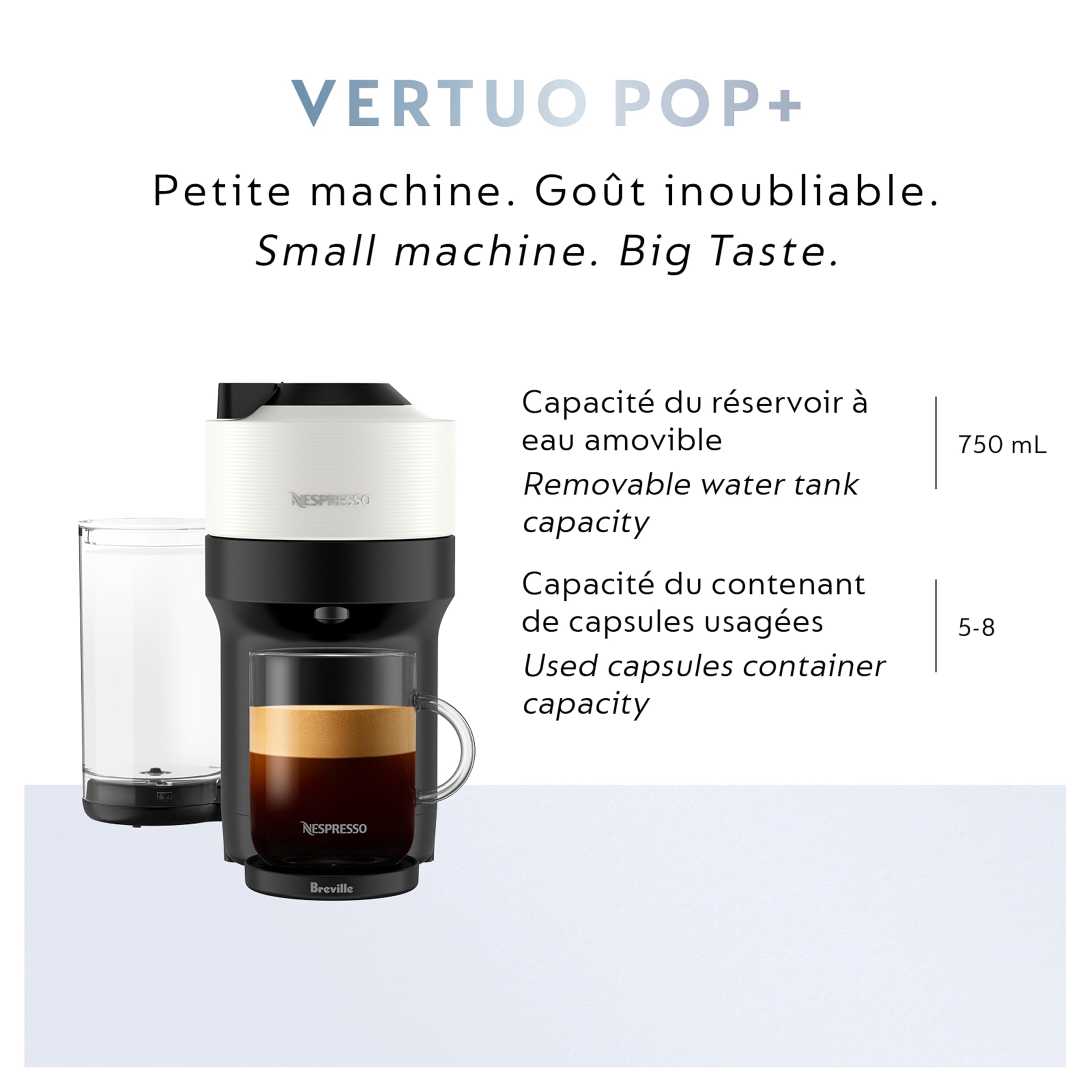 Nespresso Vertuo Pop+ Coffee and Espresso Machine by Breville - Compact Single-Serve Pod Brewer, Coconut White | Perfect for Home, Office & Small Spaces