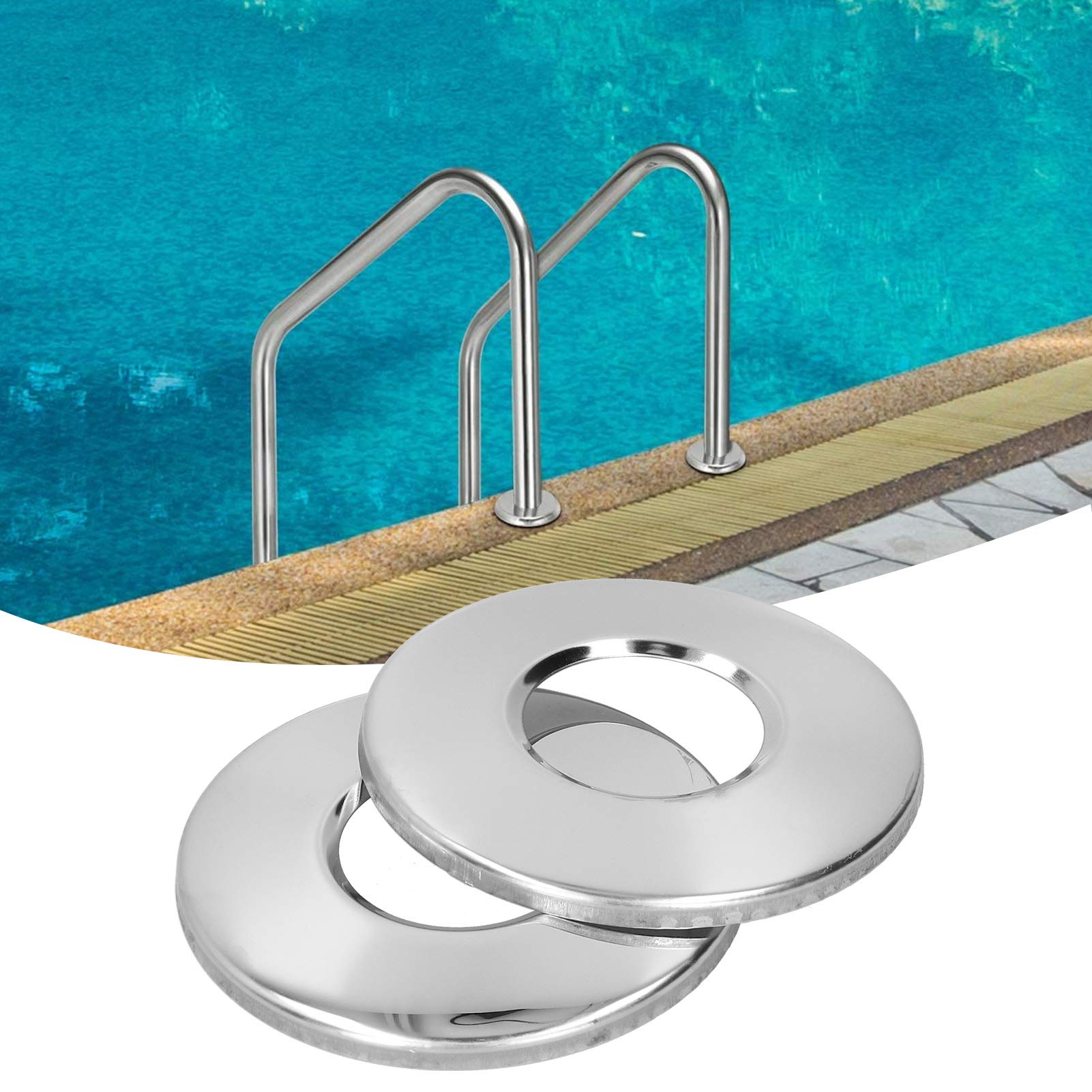01 Pool & Spa Ladder/Hand Rail Replacement Parts - High Hardness Stainless Steel Escutcheon Plates & Cover Plate for 5cm Ladder Pipe (2 Pack) - Perfect for Inground & Above Ground Pools