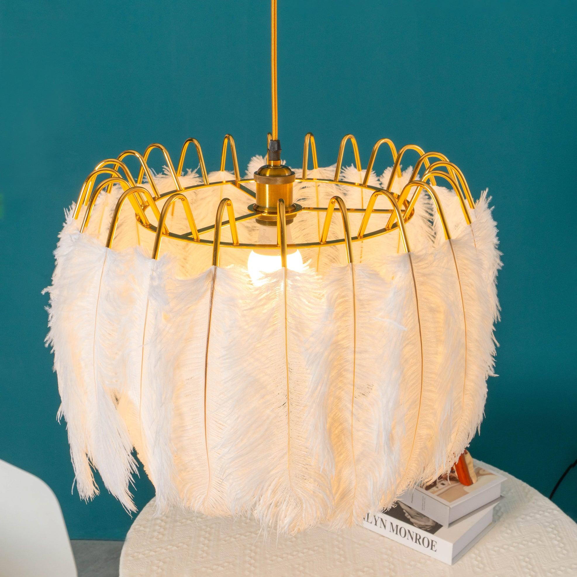 Feather Pendant Lamp - Handmade Bohemian Style Ceiling Light Fixture for Living Room, Bedroom, Dining Room & Kitchen Decor