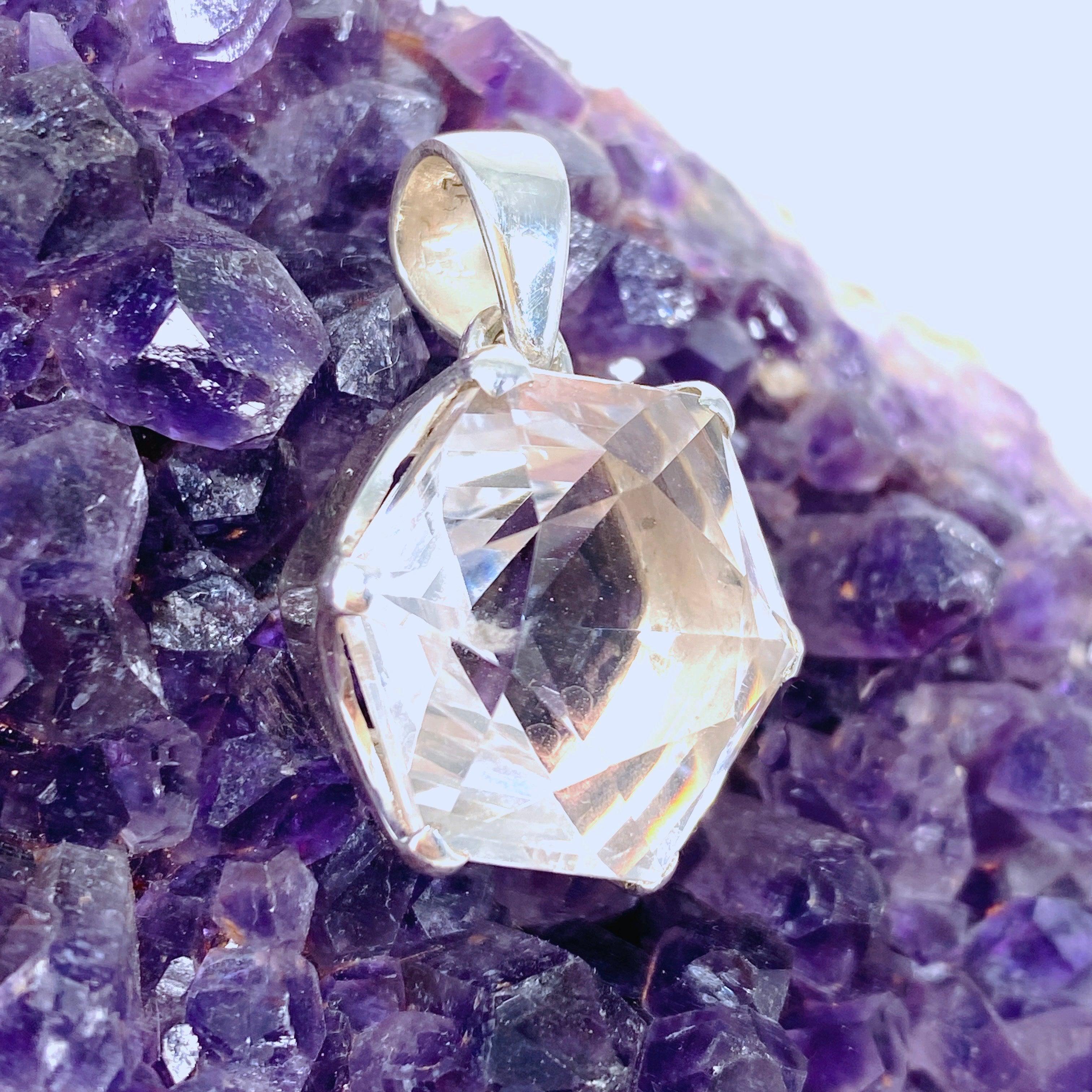Natural Clear Quartz Faceted Hexagon Pendant Necklace - Spiritual Healing Jewelry for Meditation, Energy Cleansing & Chakra Balancing