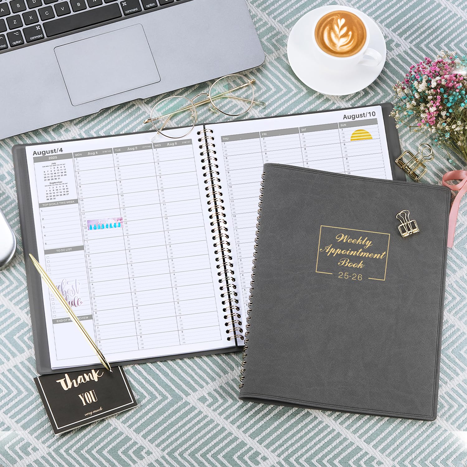 2025 Appointment Book Planner - January to December 2025 with Hourly Times, A4 Weekly View in 15-Minute Intervals (21.8 x 29 cm) - Soft Leather Cover for Business Professionals, Students & Office Organization