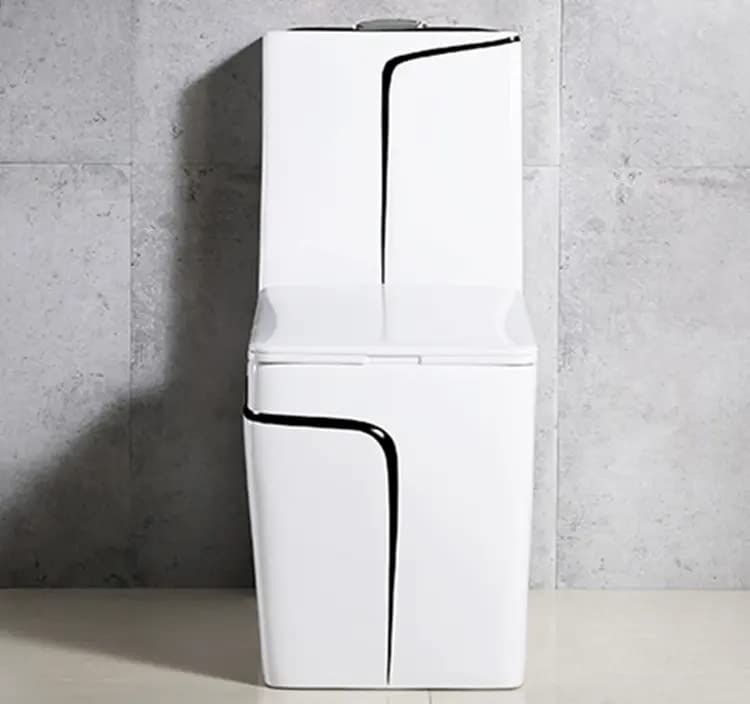 InArt Syphonic Washdown Flush Ceramic One-Piece Western Toilet - Glossy Black & White Modern Water Closet Commode for Bathroom, Home & Office Use