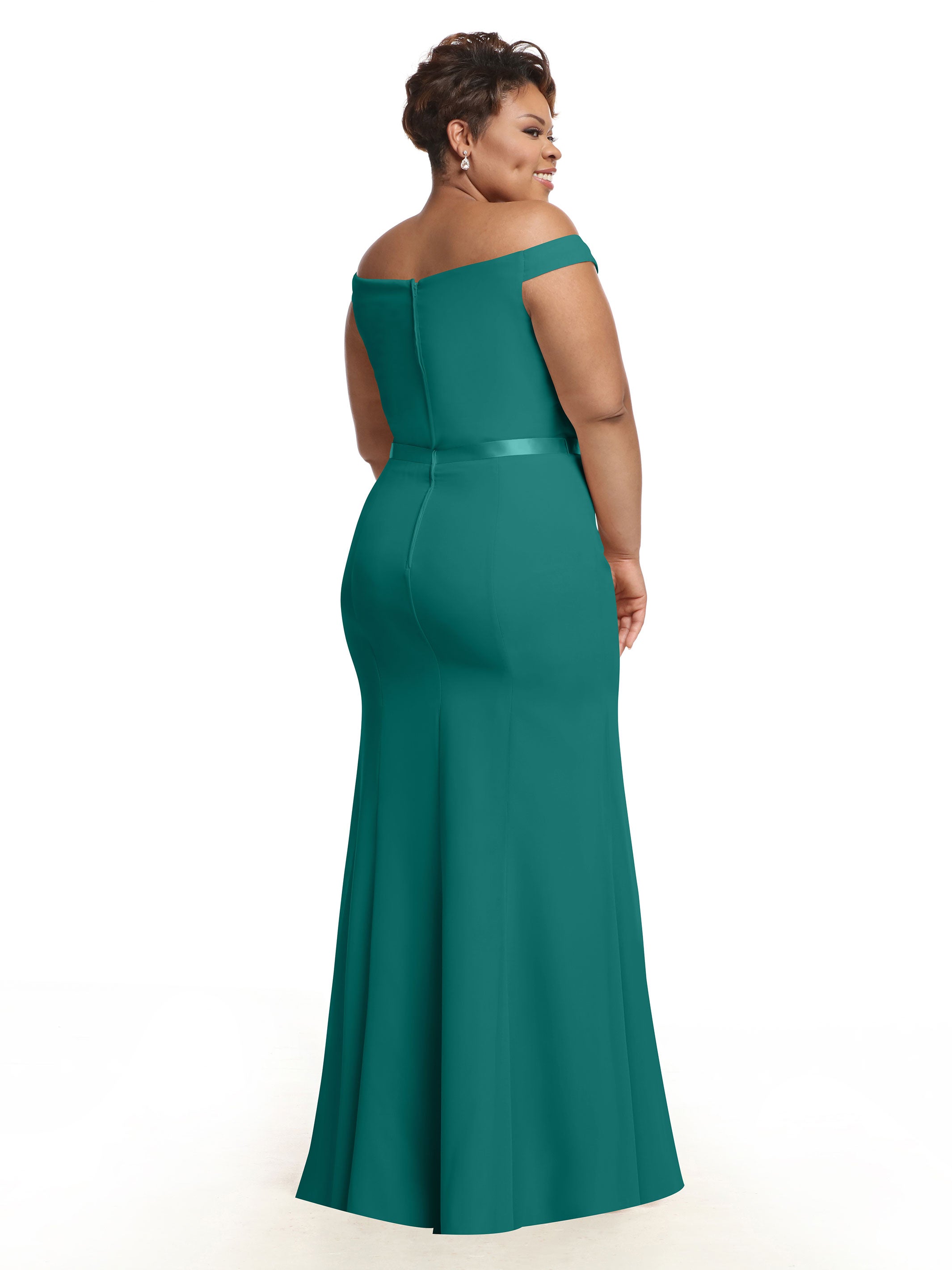 Elegant Off-the-Shoulder Chiffon Bridesmaid Dress with Ribbon Belt - Flattering Fit & Flare Design for Weddings, Parties & Special Occasions