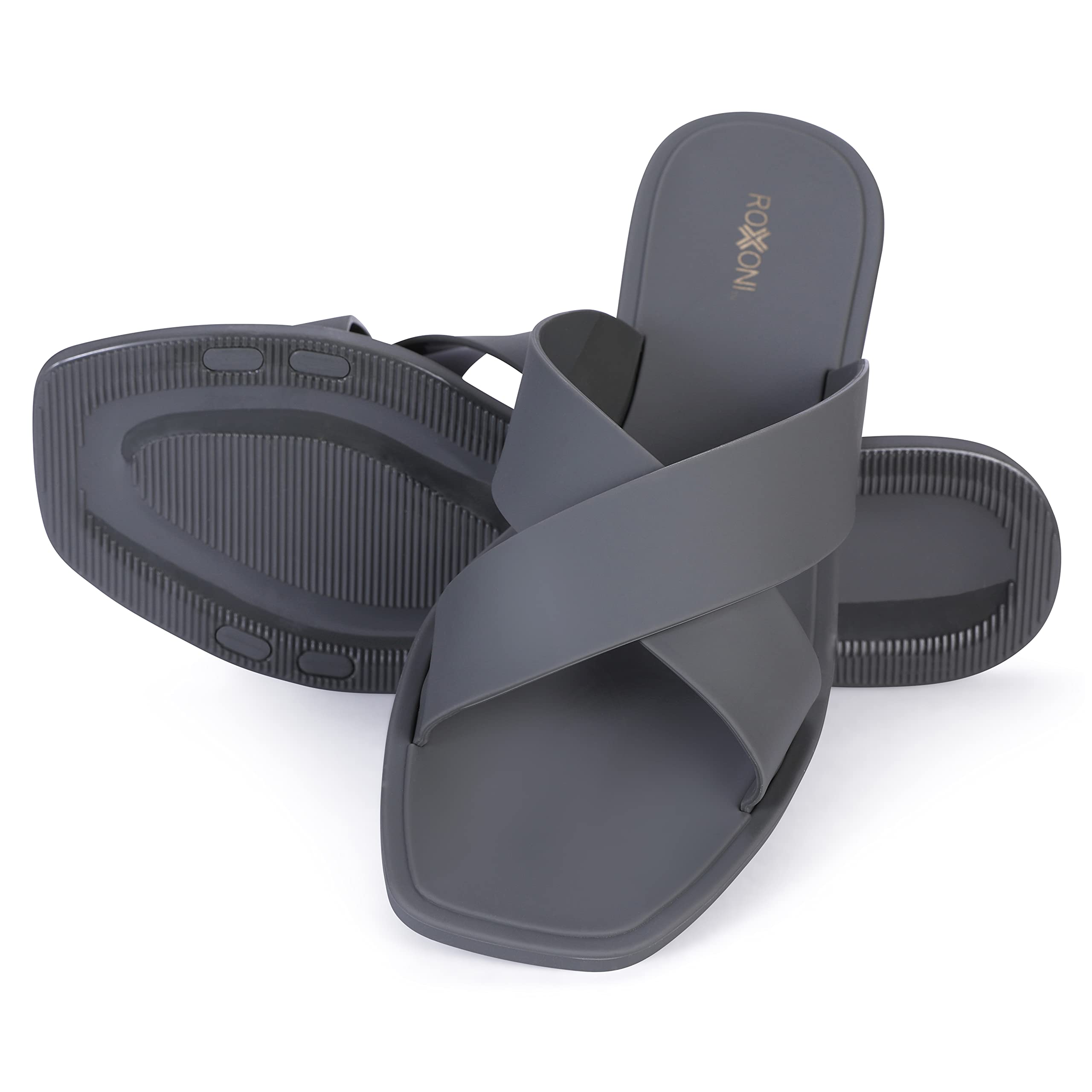 Roxoni Women's Quick-Dry Slippers - Non-Slip Shower Sandals for Bathroom, Pool & Spa - Lightweight Criss Cross Design for Indoor/Outdoor Use