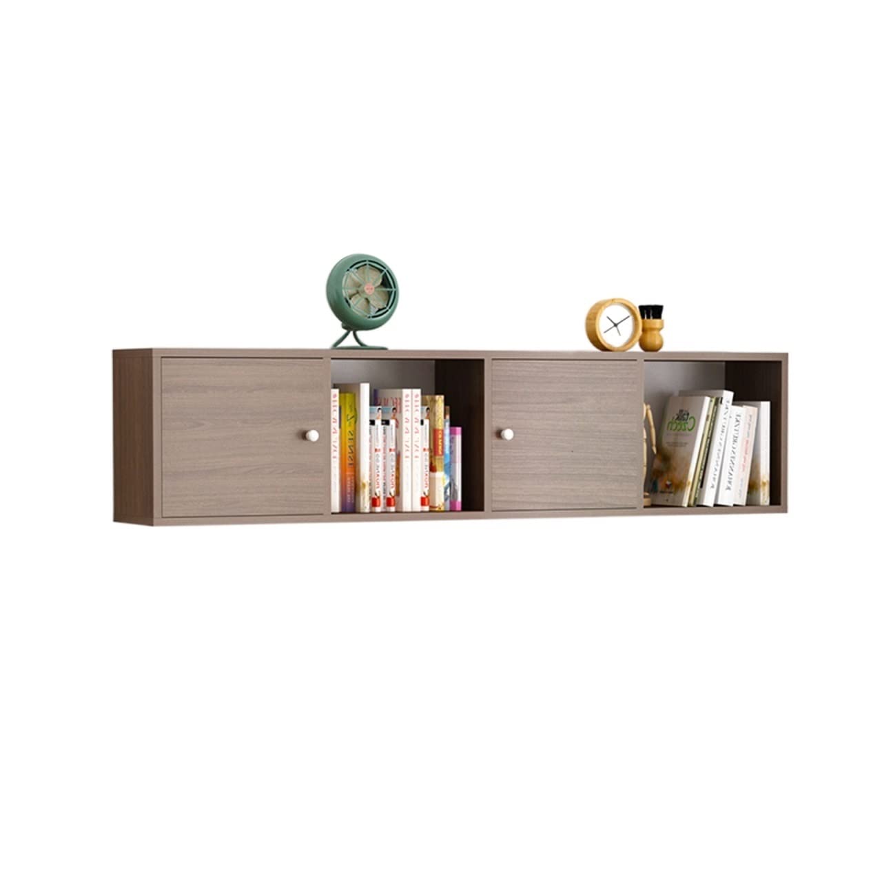 TOMYEUS Large Wall-Mounted Bookshelf with Doors - Storage Cabinet for Living Room & Bedroom - Space-Saving Wall Shelf for Books, Decor & Room Partition (White, 60-inch)