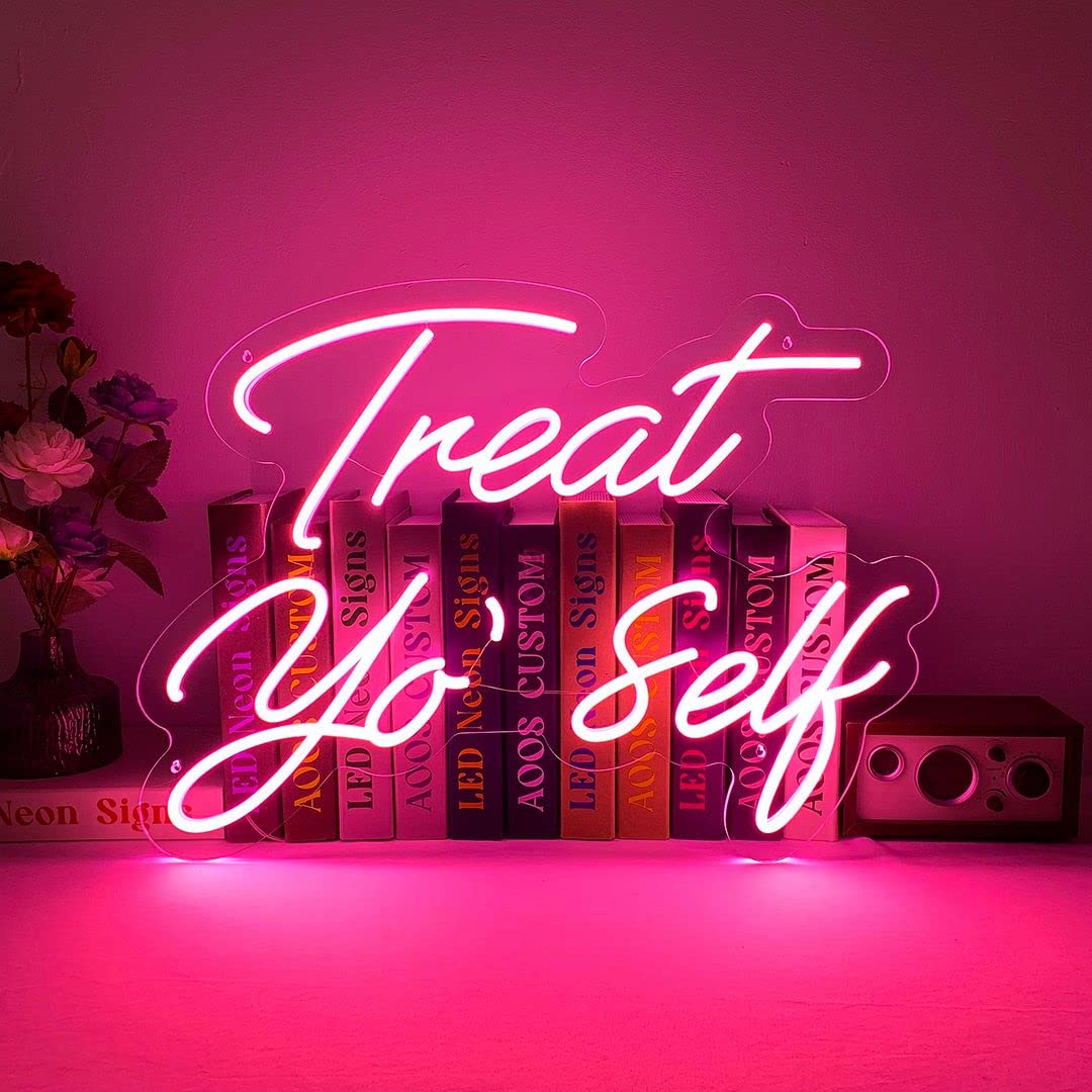 Treat Yo Self Neon Signs - Custom LED Wall Decor for Bedroom, Home, Wedding & Party | Aesthetic Room Lighting for Bathroom, Kitchen & More - Perfect for Home Decor, Events & Gifts