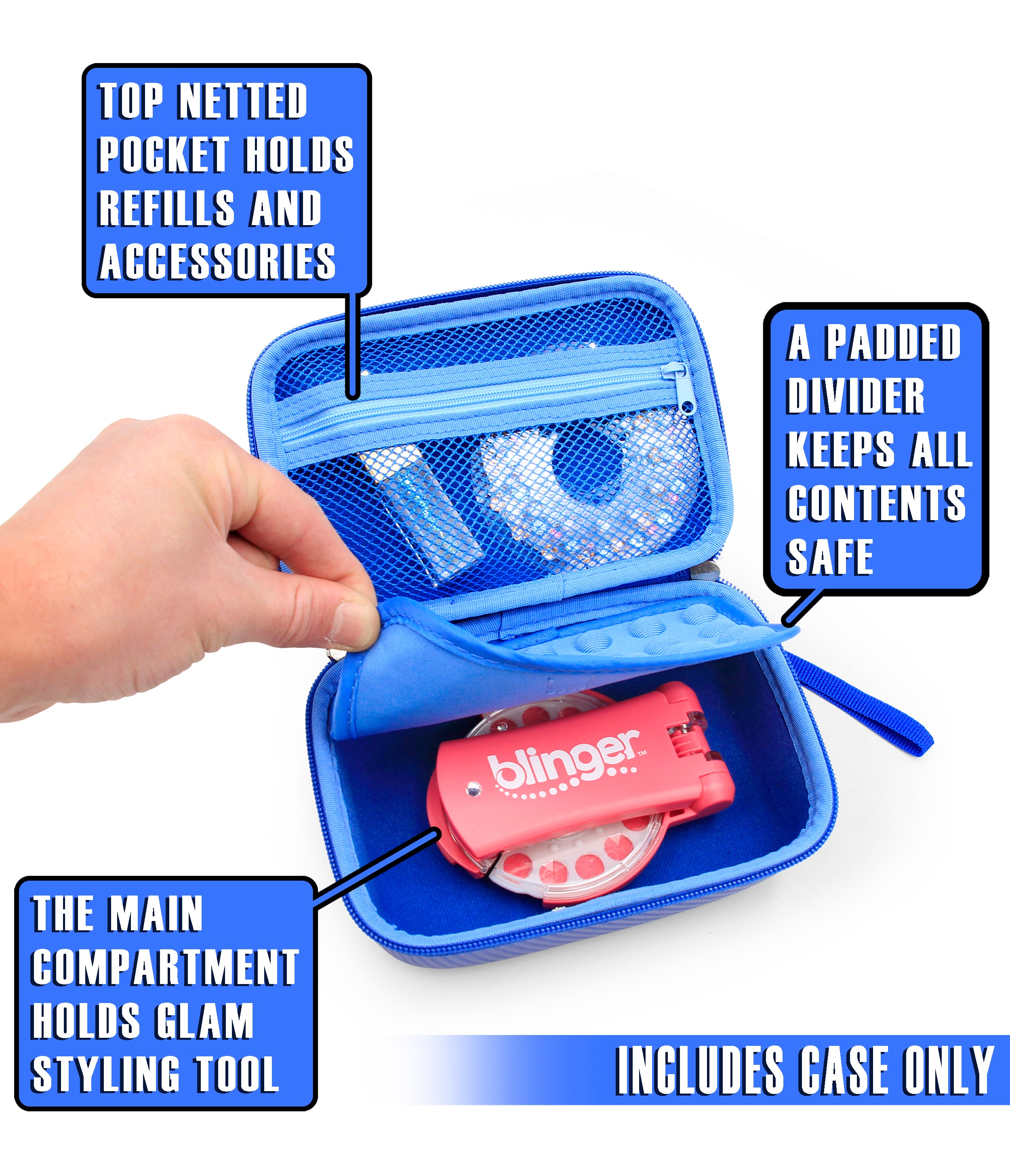 CASEMATIX Travel Case with Wrist Strap for Blinger Deluxe Set - Storage Organizer for Hair Jewels, Nail Gems & Children's Accessories - Perfect for Travel, Parties & DIY Beauty Projects