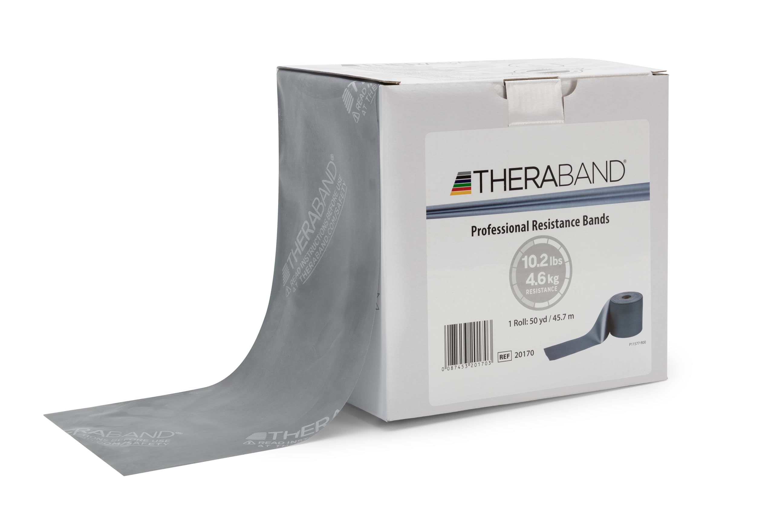 THERABAND Resistance Bands 50 Yard Roll - Professional Latex Elastic Exercise Bands for Strength Training, Physical Therapy, Pilates, Home Workout & Rehab - Super Heavy Level 7 (Silver) - Perfect for Upper Body, Lower Body & Core Exercises at Home or Gym