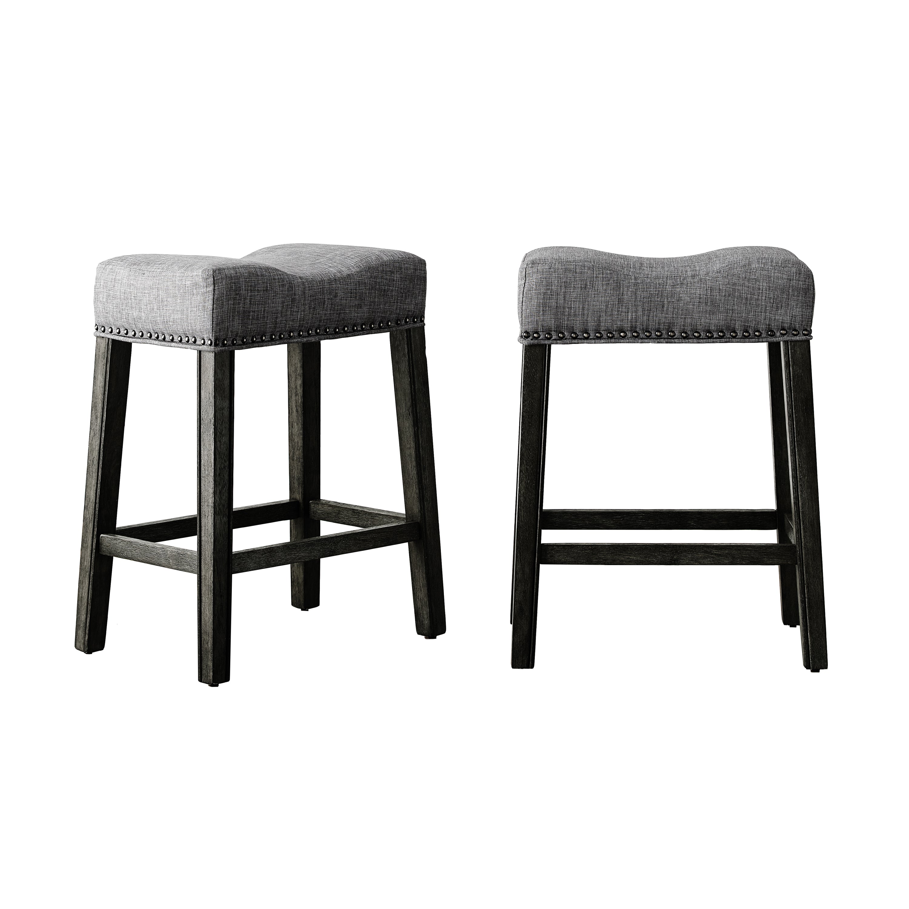 CoCo Upholstered Backless Saddle Seat Counter Stools 24 Inch Height Set of 2, Gray Bar Stools for Kitchen Island, Breakfast Nook & Home Decor