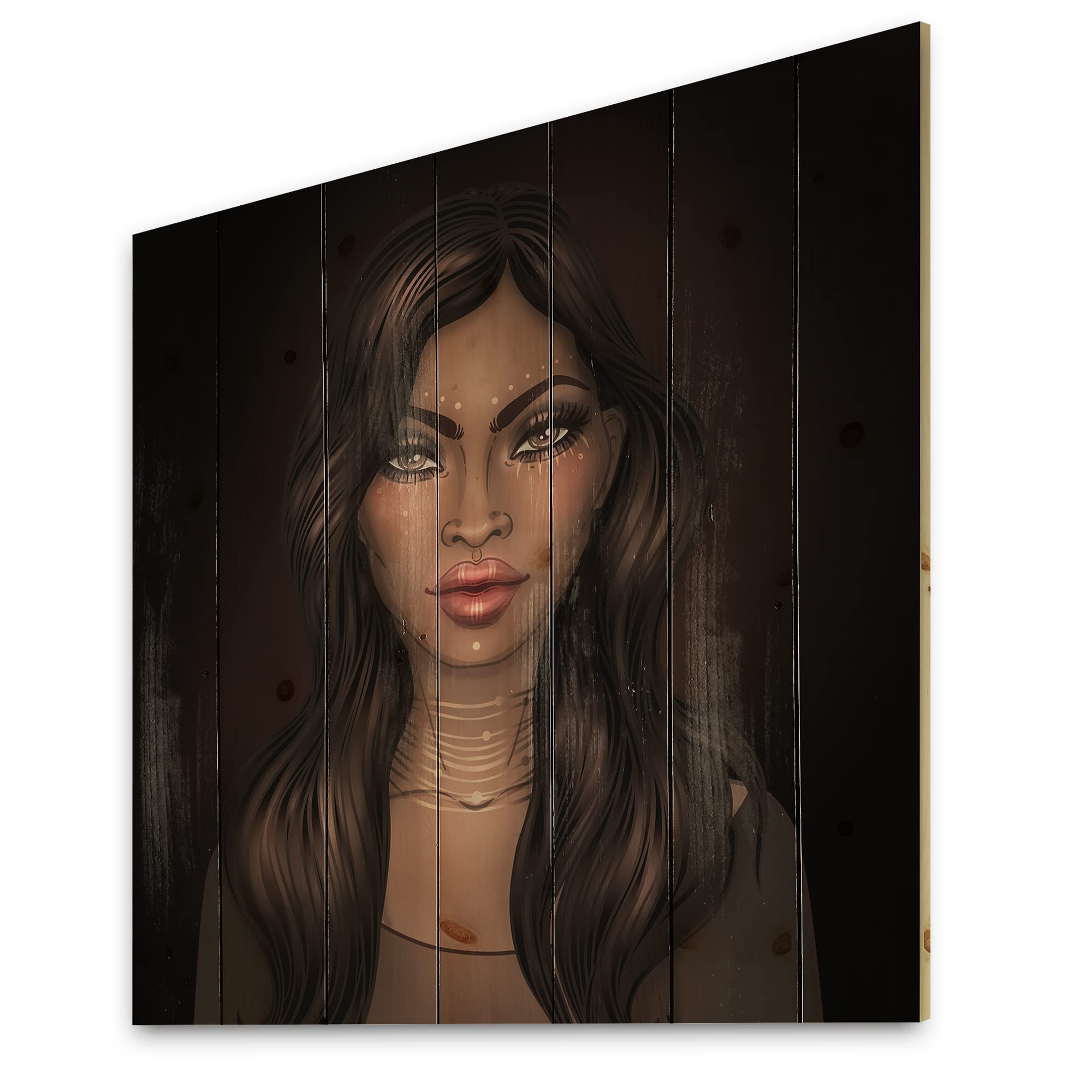 Modern African American Woman Portrait Wood Wall Art - Contemporary Brown Wood Panel Decor, Large Pine Wood Wall Hanging for Living Room, Bedroom & Office