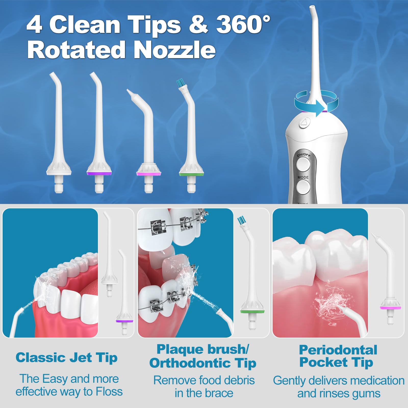 Portable Cordless Water Flosser for Adults - 300ML Rechargeable Dental Oral Irrigator for Teeth Cleaning, Travel & Home Use - Perfect for Braces, Gums & Oral Hygiene Care