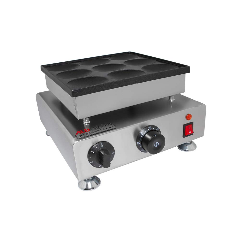 ALDKitchen Mini Dutch Pancake Maker - Poffertjes Machine with 9 Nonstick Cavities | 110V Electric Griddle for 9 Big Pancakes | Perfect for Breakfast, Brunch & Party Snacks