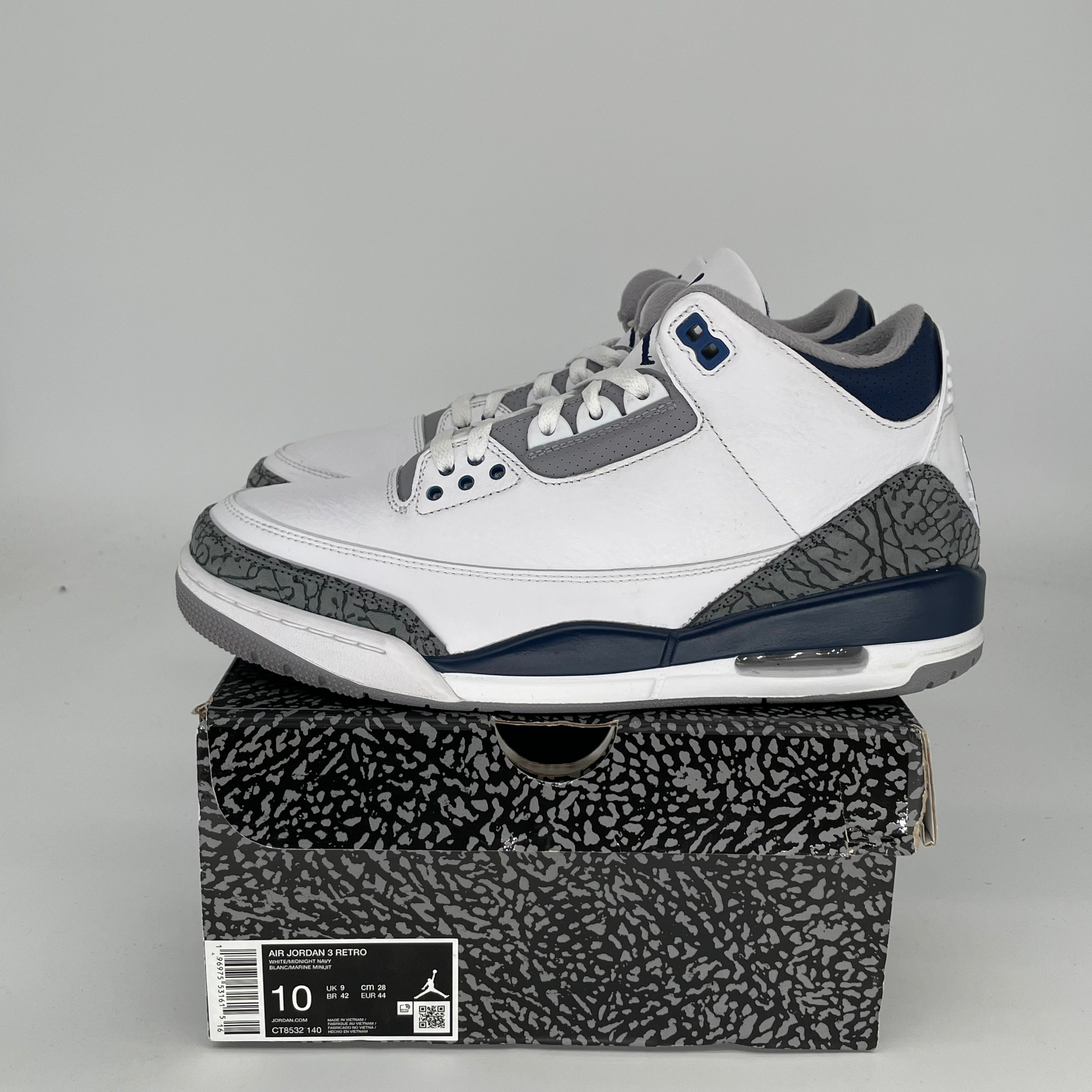 AIR JORDAN 3 Retro Midnight Navy Men's Basketball Shoes Size 10 - CT8532-140 | Authentic Sneakers for Running, Gym & Streetwear Fashion