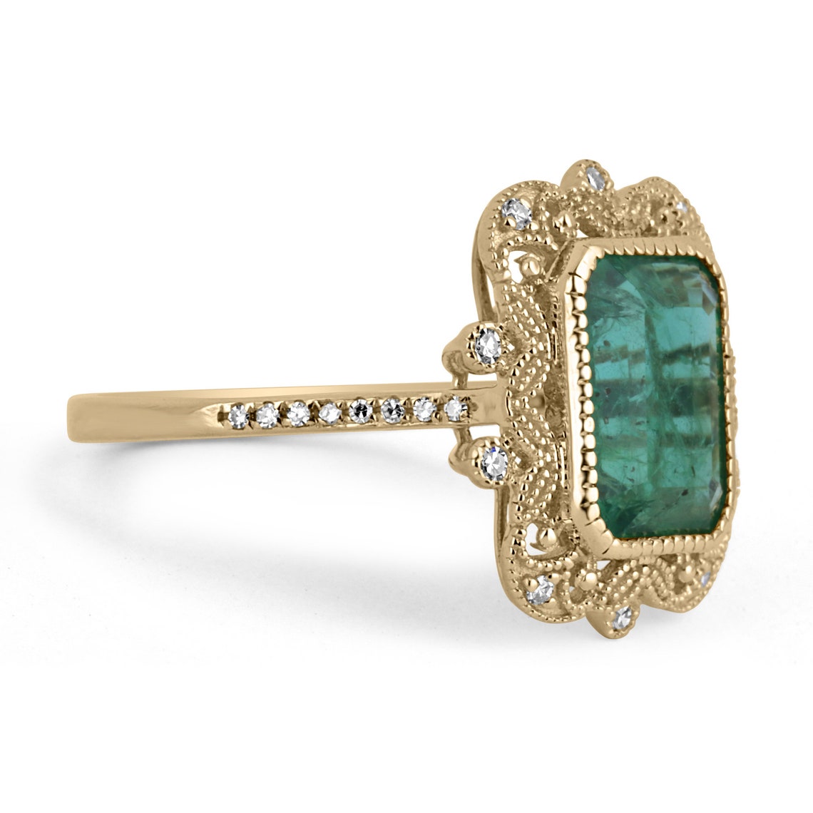 3.35tcw Natural Emerald Cut Diamond Ring with Accents - 14K Gold Vintage Style Jewelry for Women - Perfect for Weddings, Anniversaries & Special Occasions