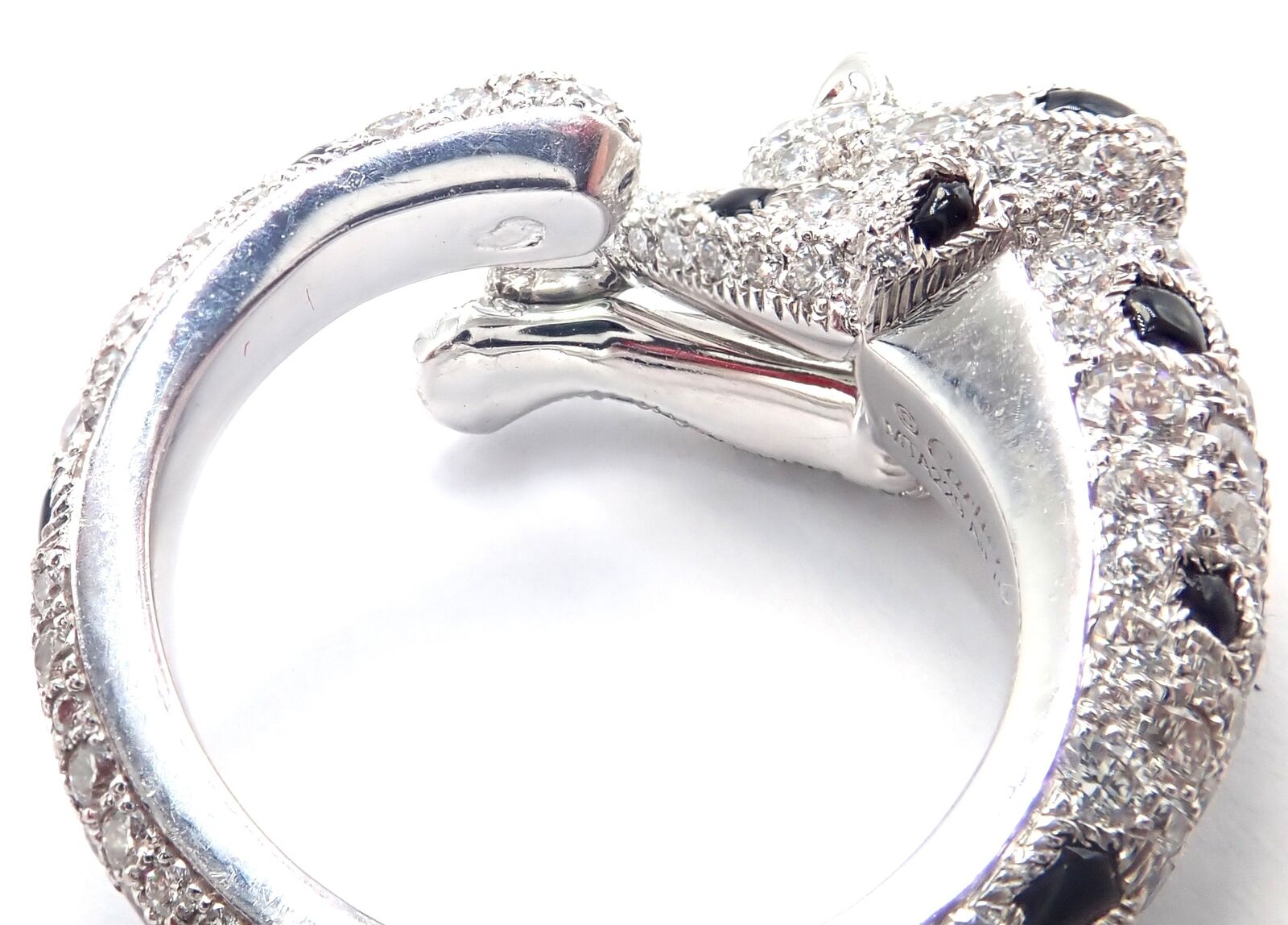 Authentic Cartier Panther Panthere 18K White Gold Diamond Onyx Ring - Luxury Jewelry for Women, Elegant Gift for Anniversary & Special Occasions