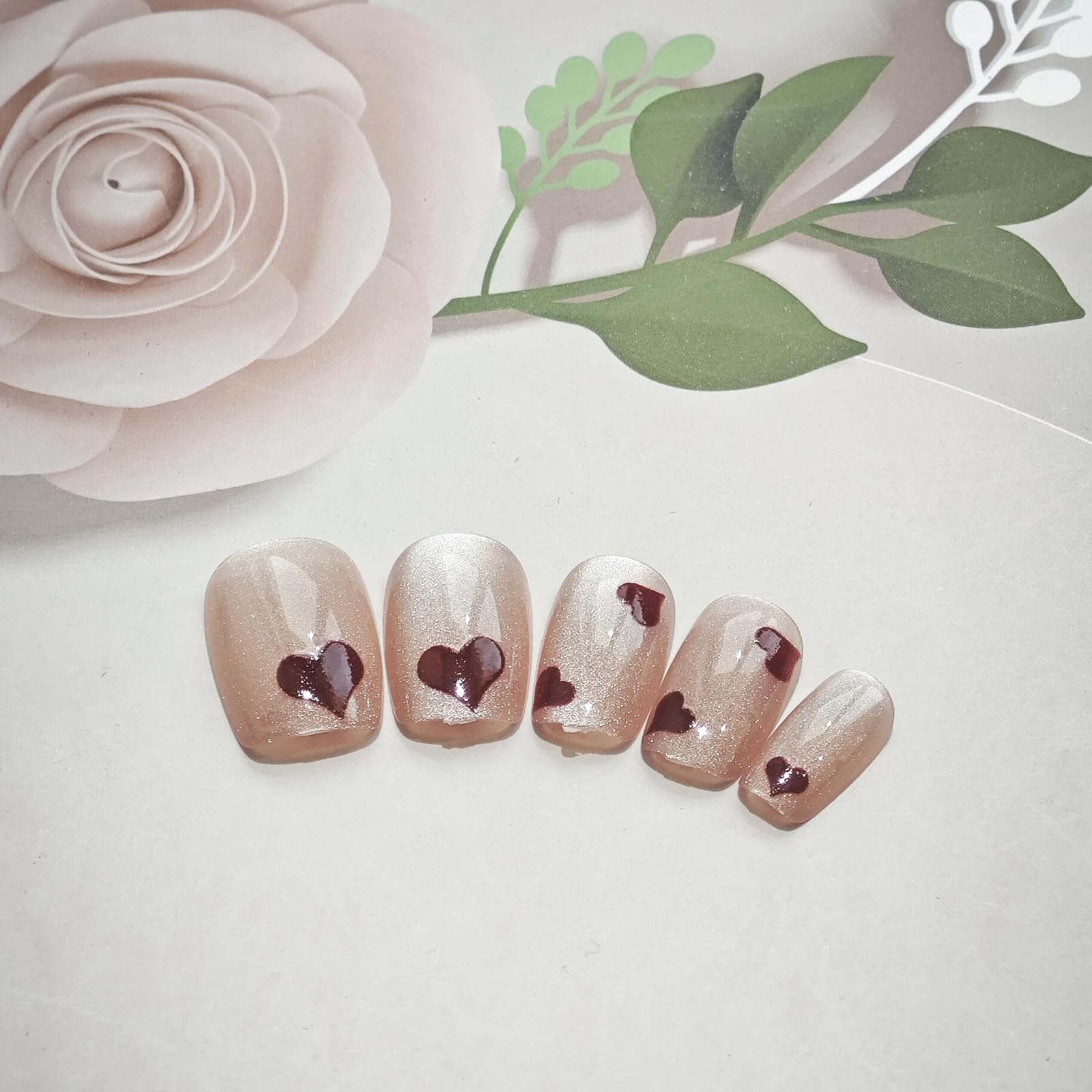 Valentine's Day Press on Nails - 24Pcs White Acrylic False Nails with Red Heart Designs, Short Square Full Cover Glossy Nails for Women & Girls | Perfect for Date Night, Parties & Special Occasions