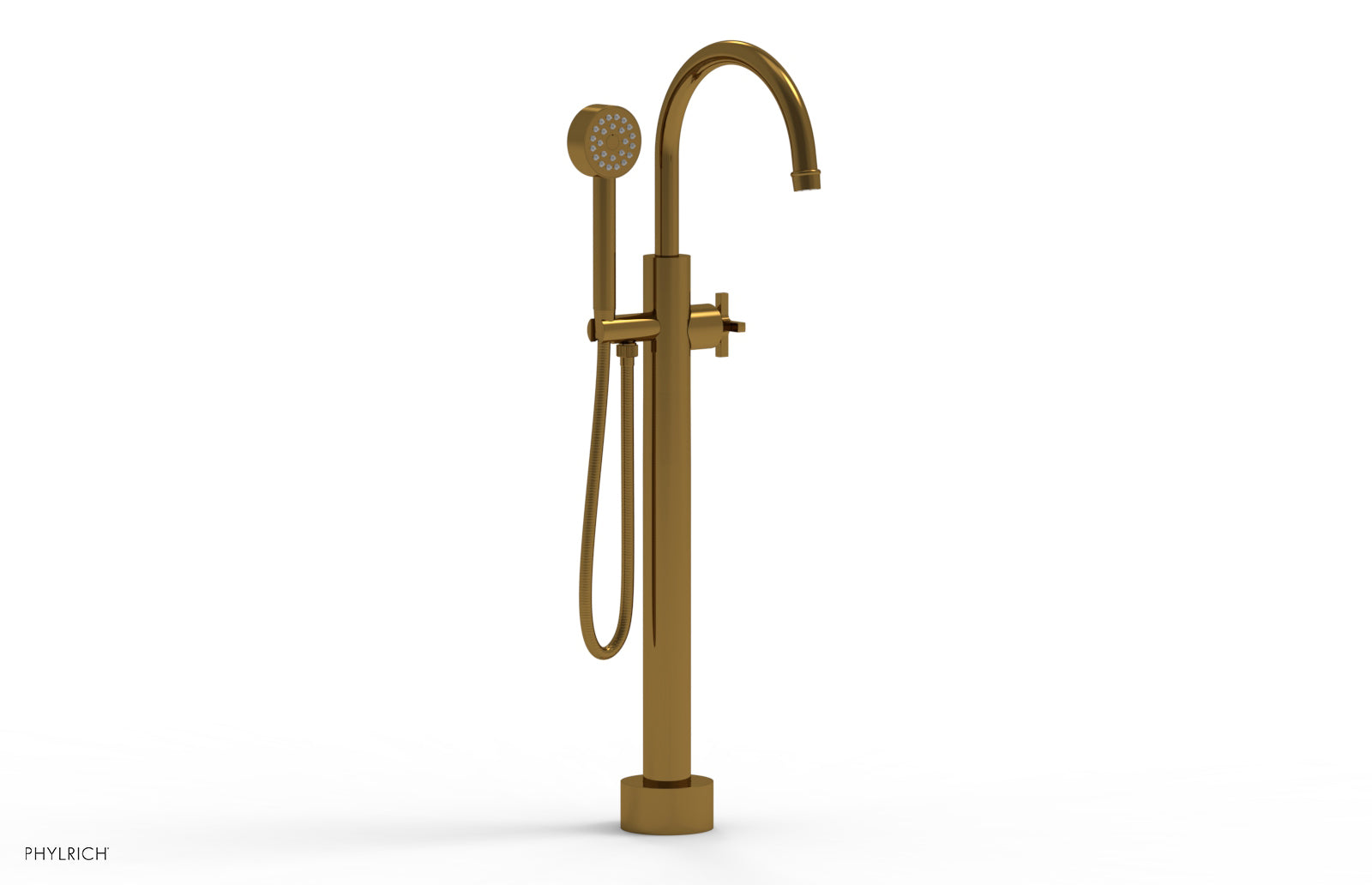HEX MODERN Low Floor Mount Tub Filler with Cross Handle & Hand Shower - Model 501 46 03 | Perfect for Modern Bathroom Renovations & Spa-Like Shower Experiences