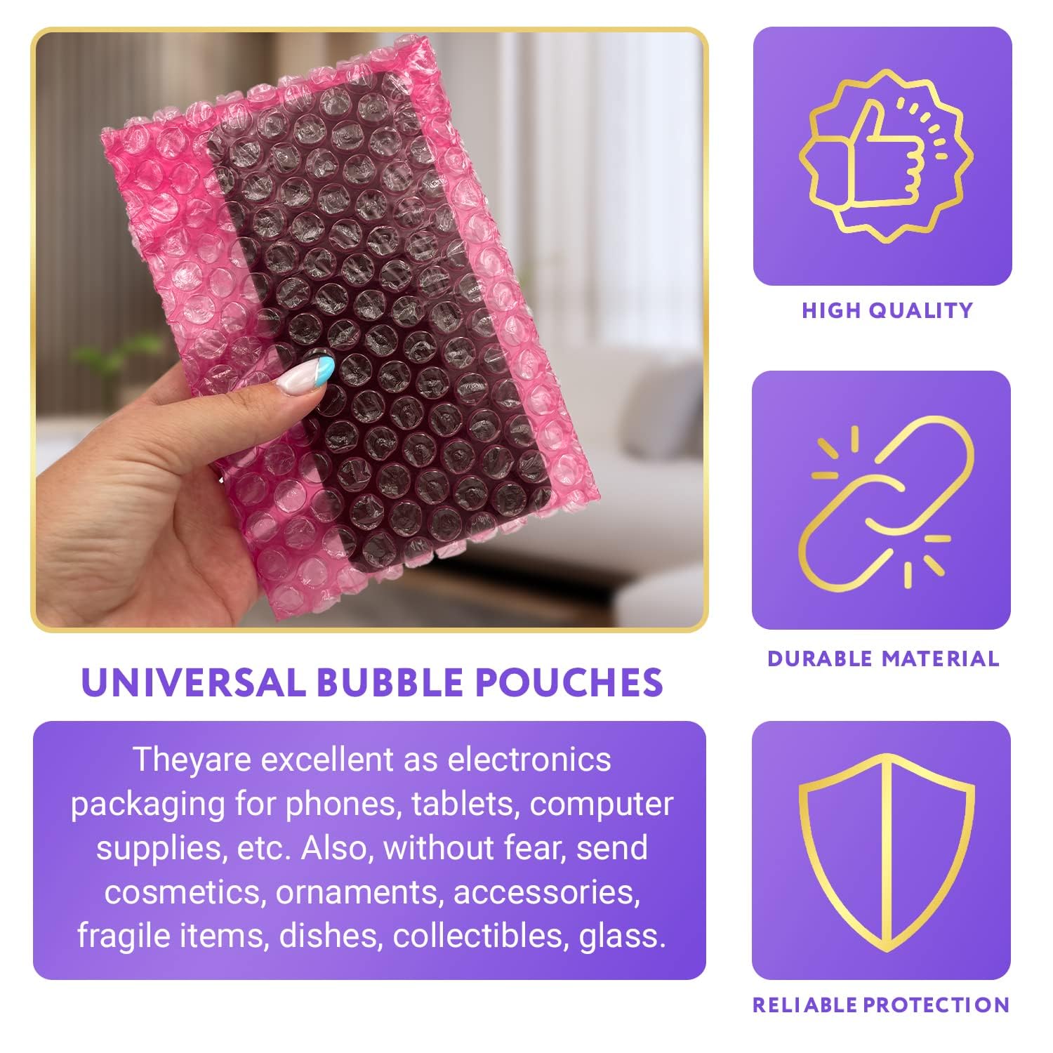 APQ 18x23.5 Inch Pink Anti Static Bubble Bags - Pack of 60 Polyethylene Self Seal Bubble Pouches for Electronics Shipping, Waterproof Cushioning Packaging for Phones, Laptops & Fragile Items - Ideal for Ecommerce, Amazon FBA & Online Store Protection