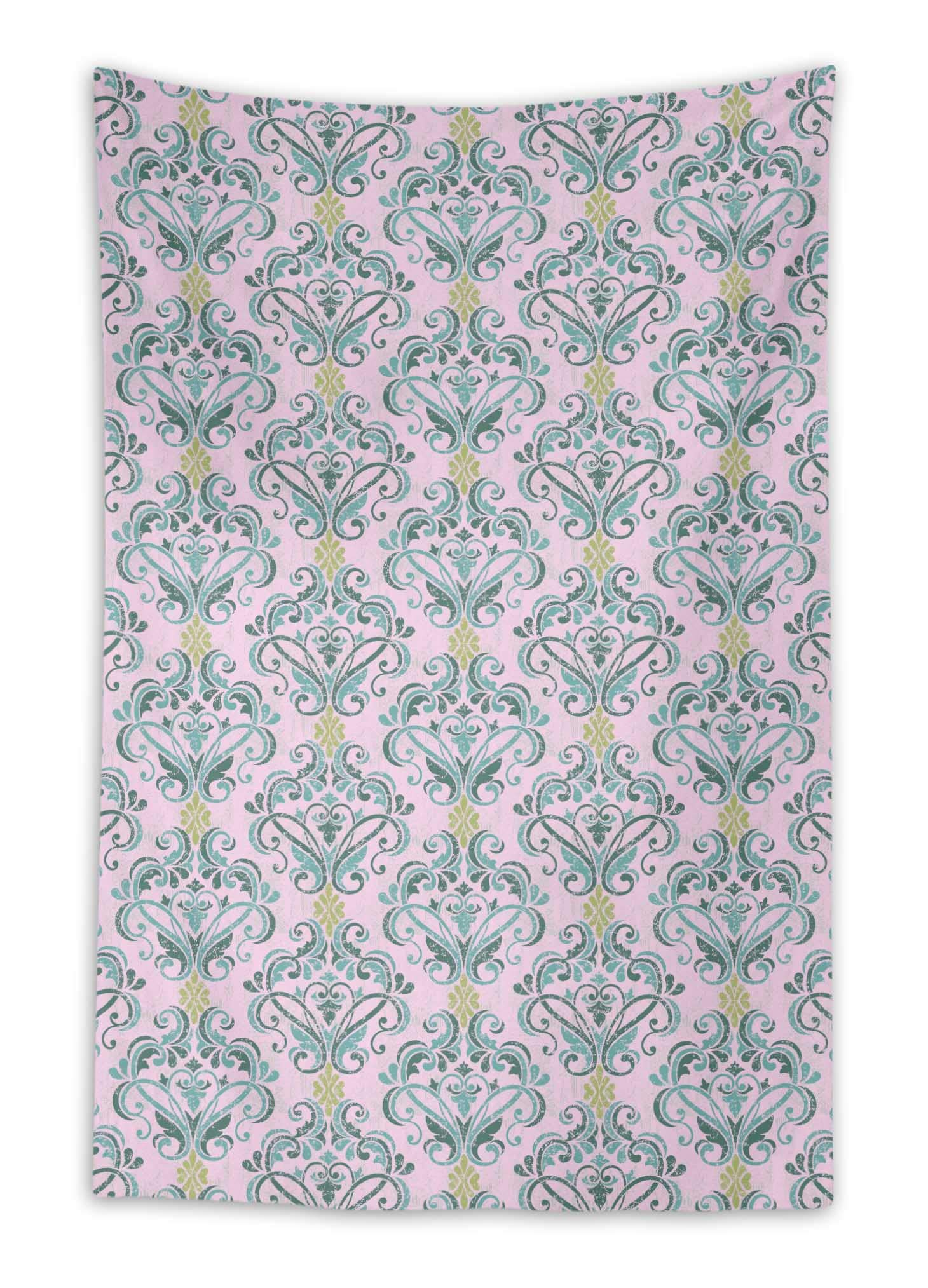 Pink Damask Beach Throw Tapestry - 58x92 Inch Floral Vector Wall Art for Bedroom, Dorm & Boho Decor | Printed Wall Hanging for Beach House, Living Room & Gift